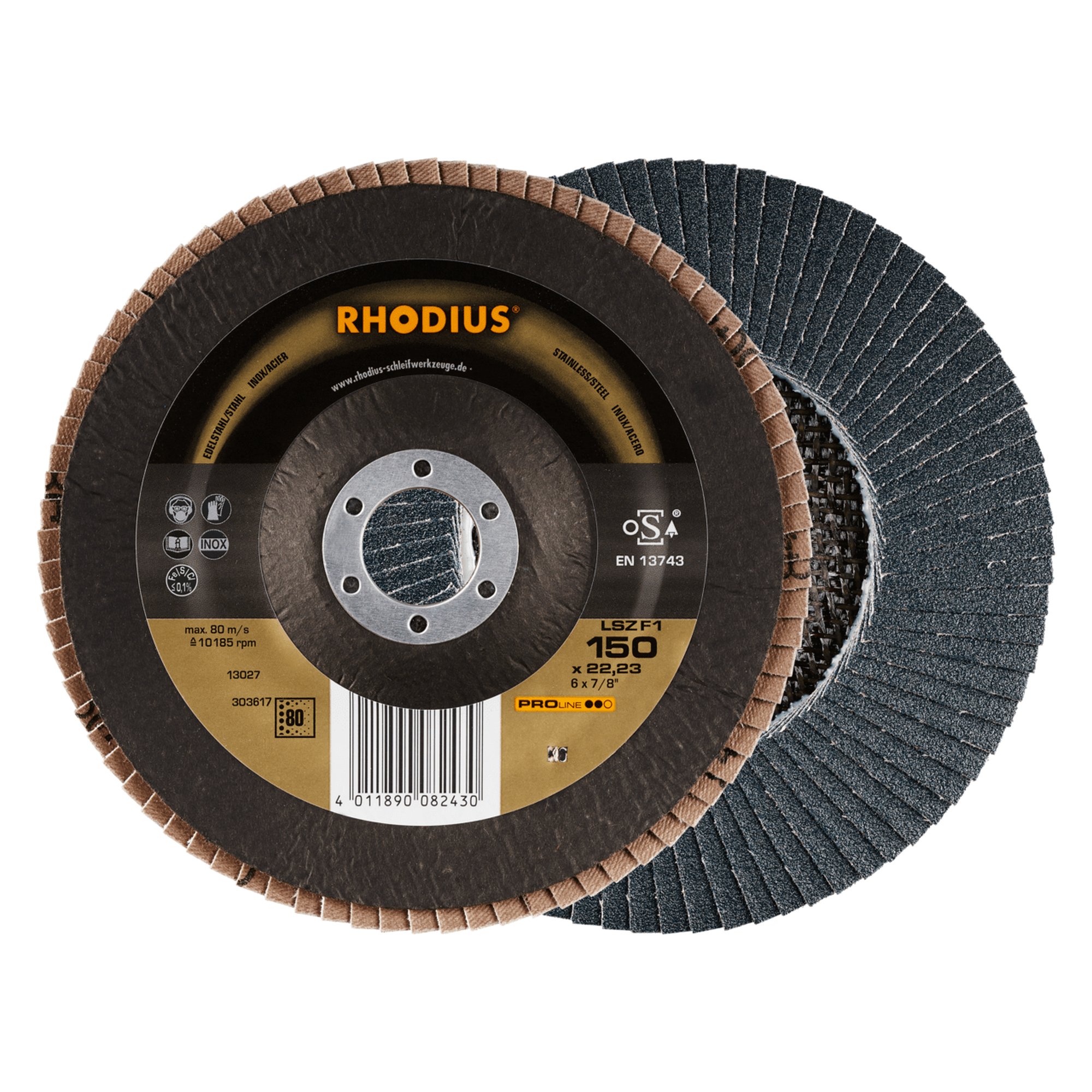 10 x RHODIUS Fächerschleifscheibe Fächerscheibe LSZ F1 Ø 150 mm Korn 80