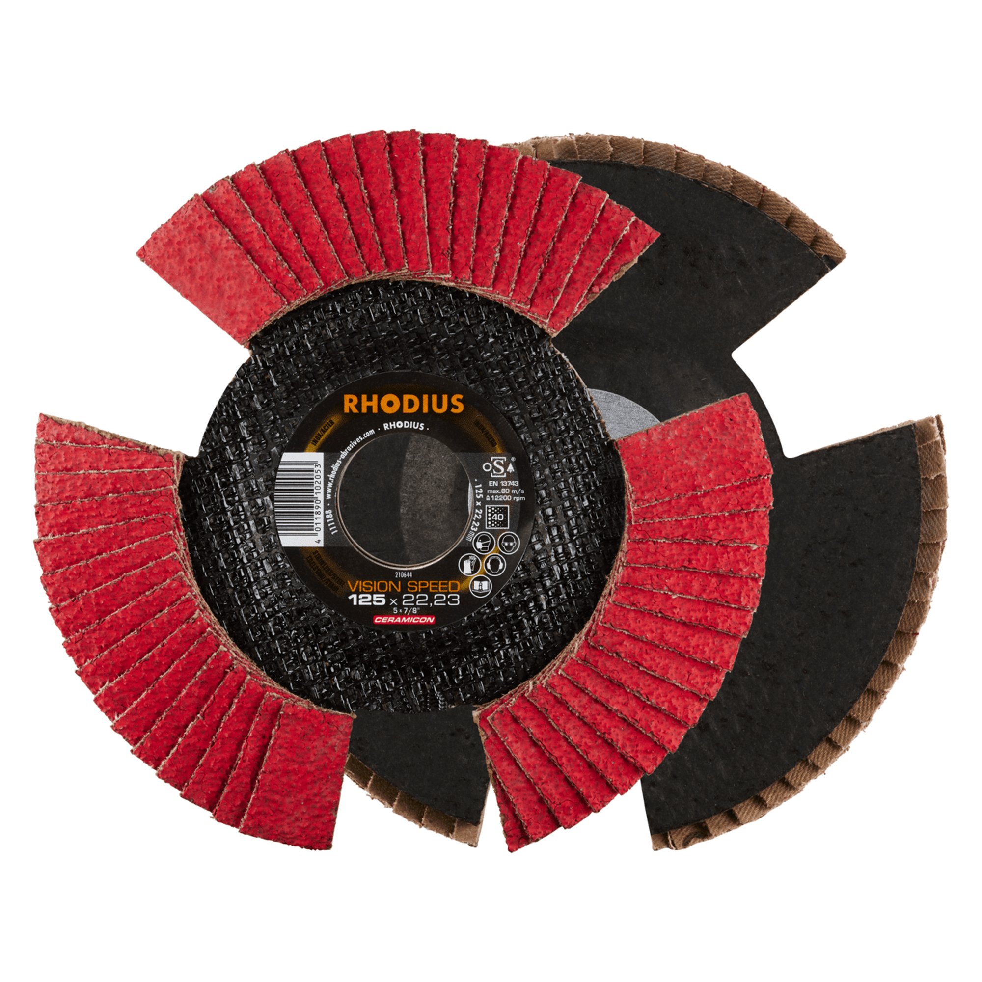 10 x RHODIUS Fächerschleifscheibe Fächerscheibe VISION SPEED Ø 125 mm Korn 40