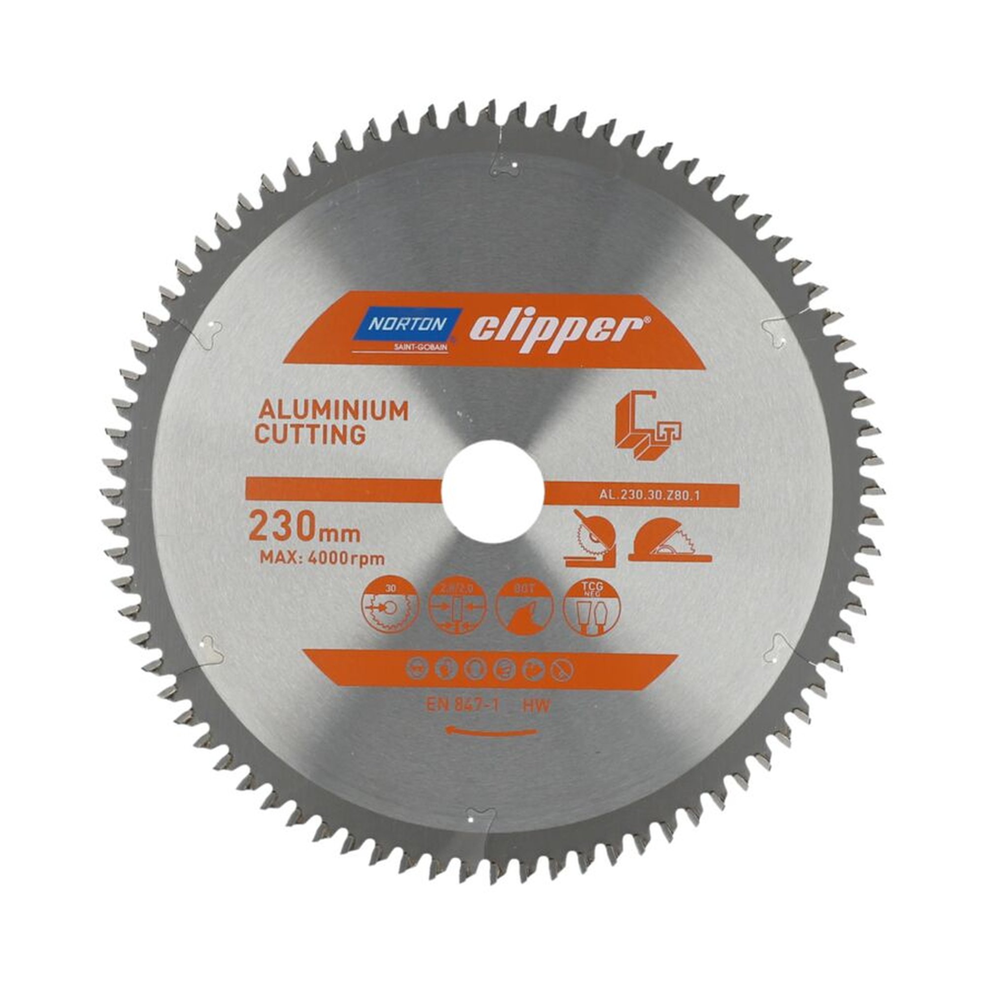 Norton Clipper TCT-Sägeblatt 230x2.8mm für Aluminium, 2x30mm Aufnahme