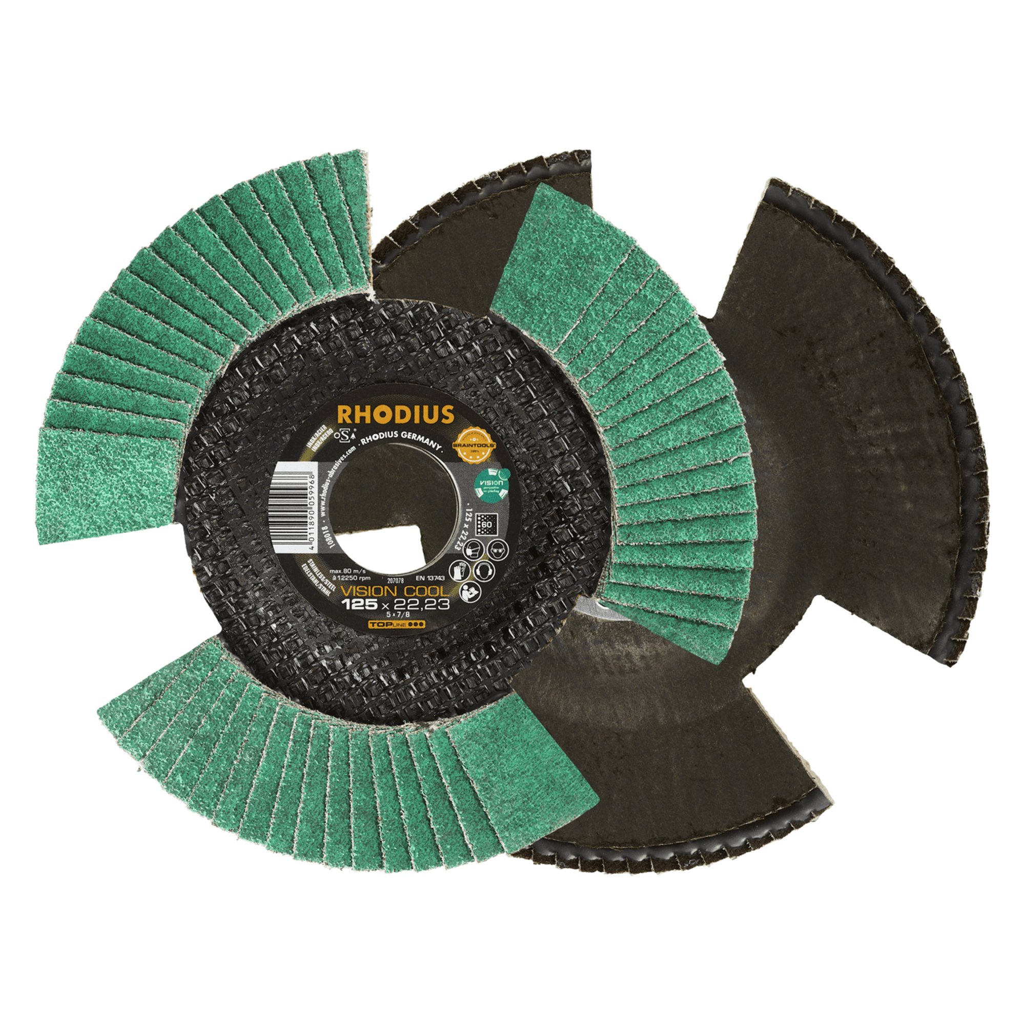 10 x RHODIUS Fächerschleifscheibe Fächerscheibe VISION COOL Ø 115 mm Korn 60
