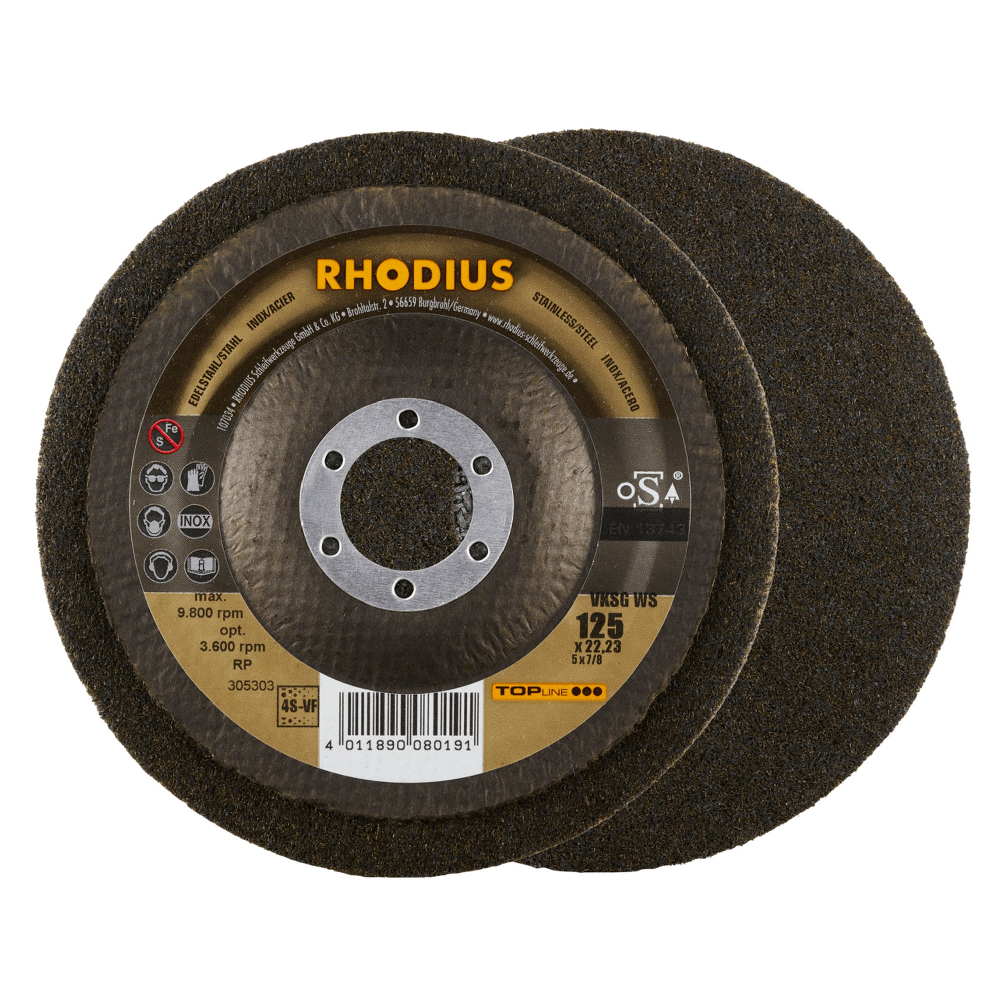 2 x RHODIUS Schleifscheibe Vlieskompaktscheibe VKSG  Ø 125 mm Korn 4S-very fine