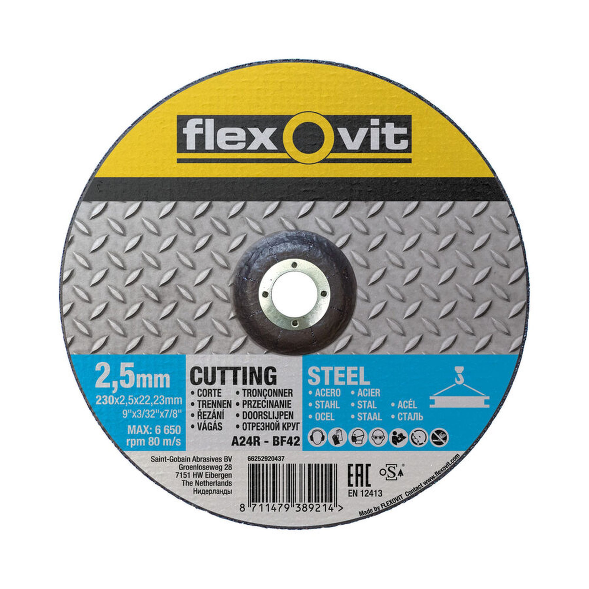 25 x Norton Gekröpfte Trennscheibe für Metall Flexovit 230x2.5x22.23mm