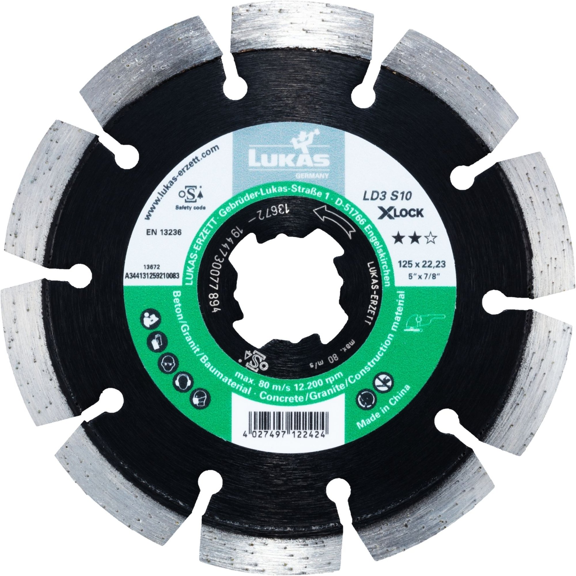 10x LUKAS Diamanttrennscheibe LD3 S10 für Beton Ø 125 mm  X-LOCK
