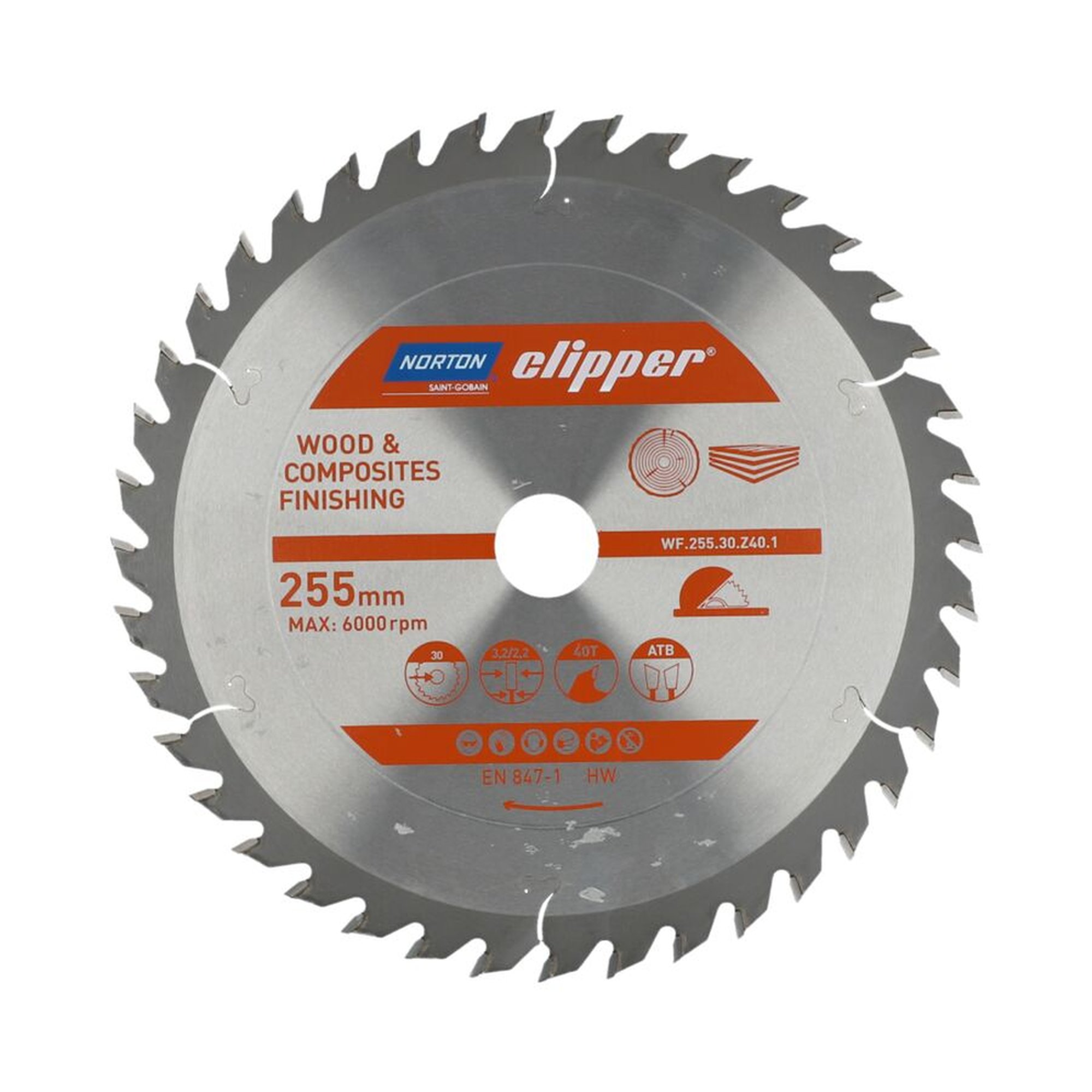 Norton Clipper TCT-Sägeblatt 255x3.2mm/2.2x30mm WOOD FINISHING