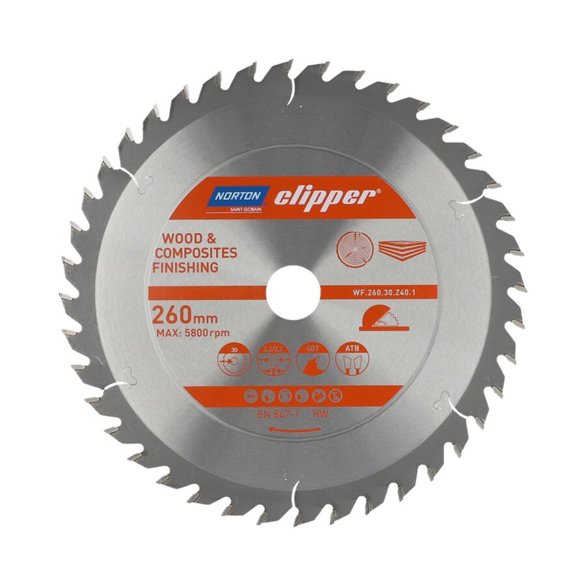 Norton Clipper TCT-Sägeblatt 260x3.2mm für Holzveredelung, 30mm Bohrung