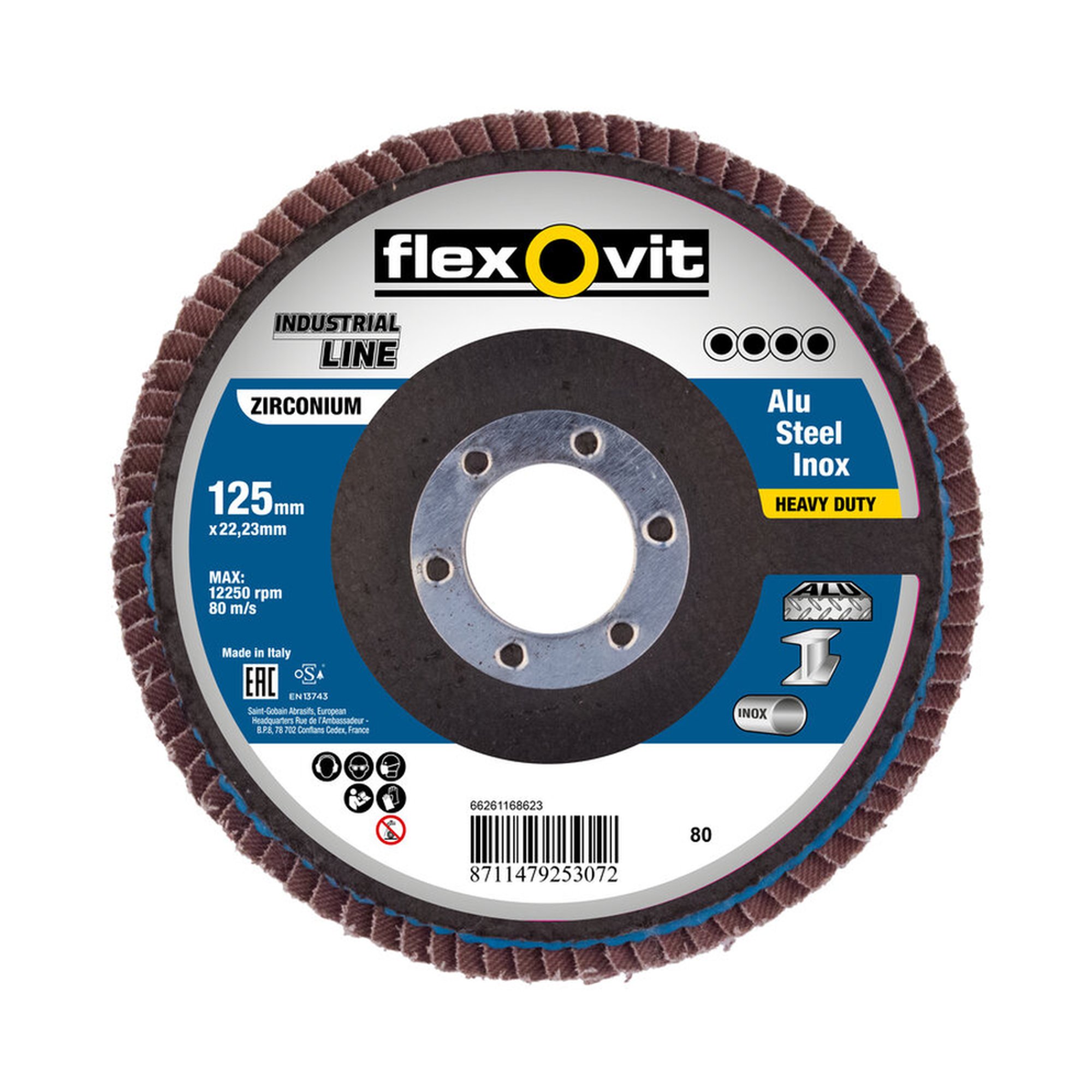 10 x Norton Fächerschleifscheiben 125x22mm K80 Flexovit Heavy Duty, langlebig und robust