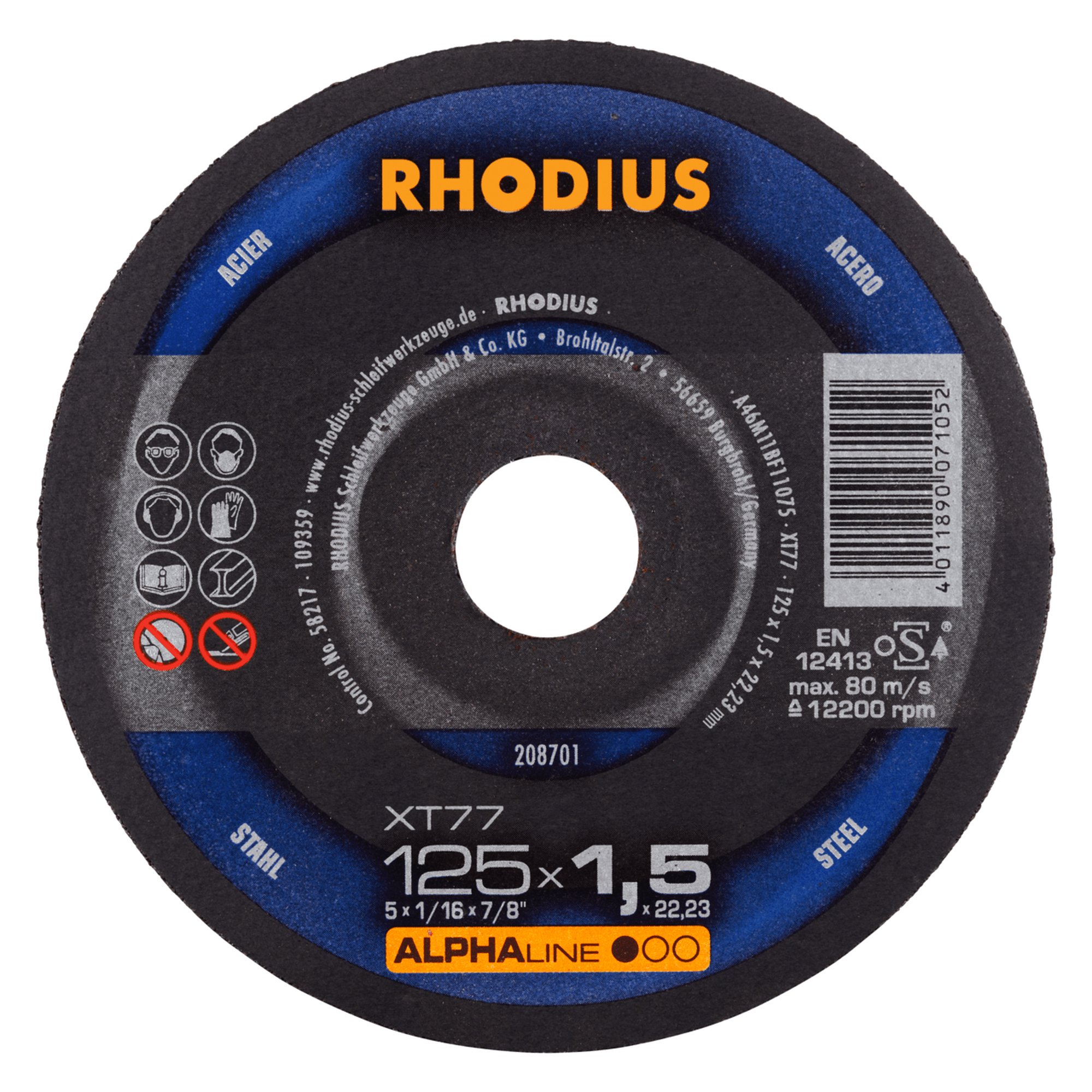 100 x RHODIUS Extradünne Trennscheibe XT77 Ø 125 mm