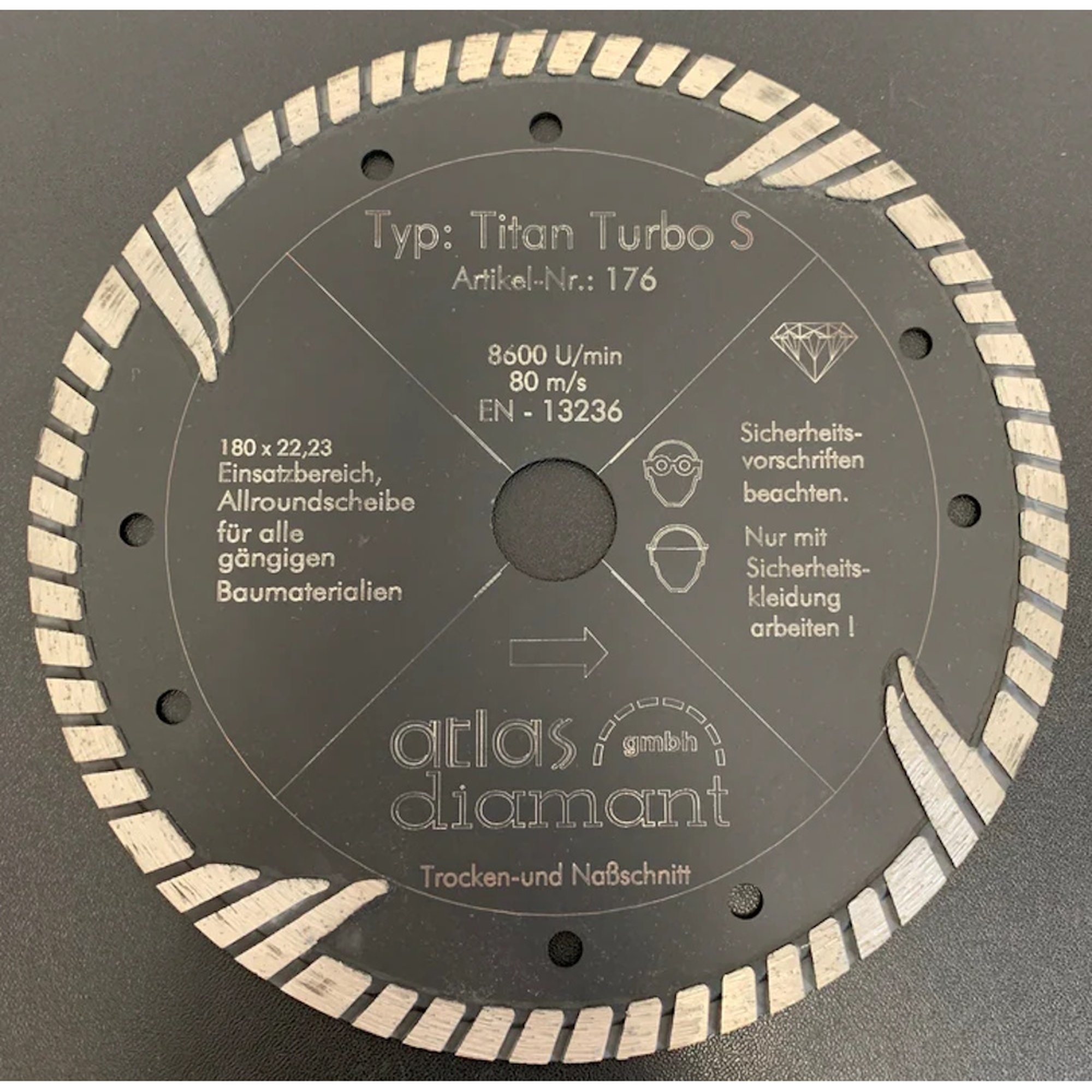 Diamantscheibe 180x22.23mm Atlas TURBO – Hochwertige Trennscheibe für präzises Arbeiten