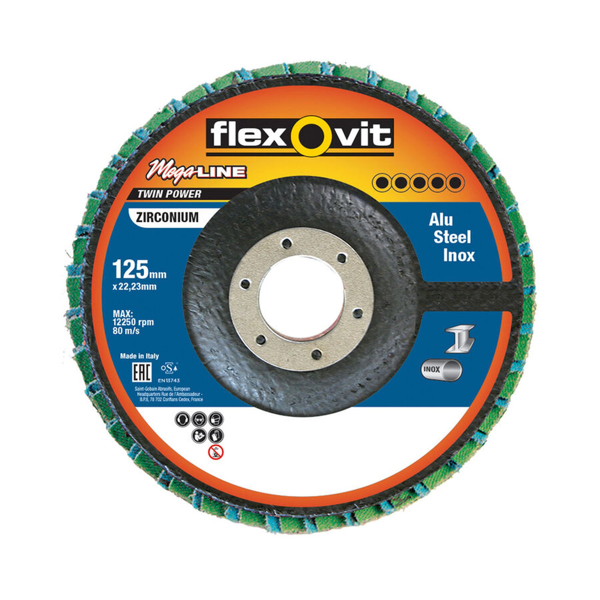 10 x Norton Fächerschleifscheiben 125x22mm K60 Flexovit MEGA-LINE, langlebig & effizient