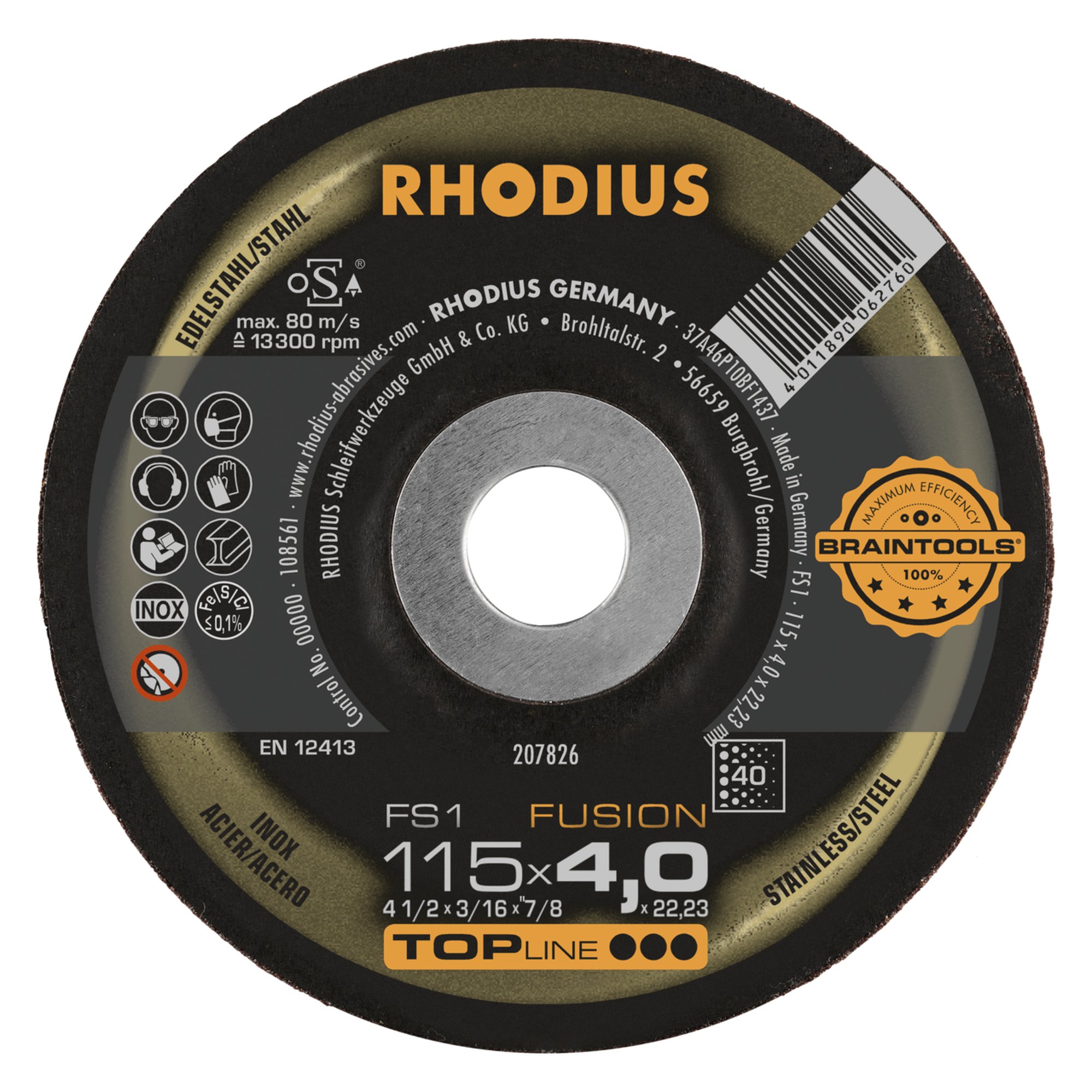 10 x RHODIUS Schruppscheibe FS1 FUSION Ø 115 mm Körnung 40