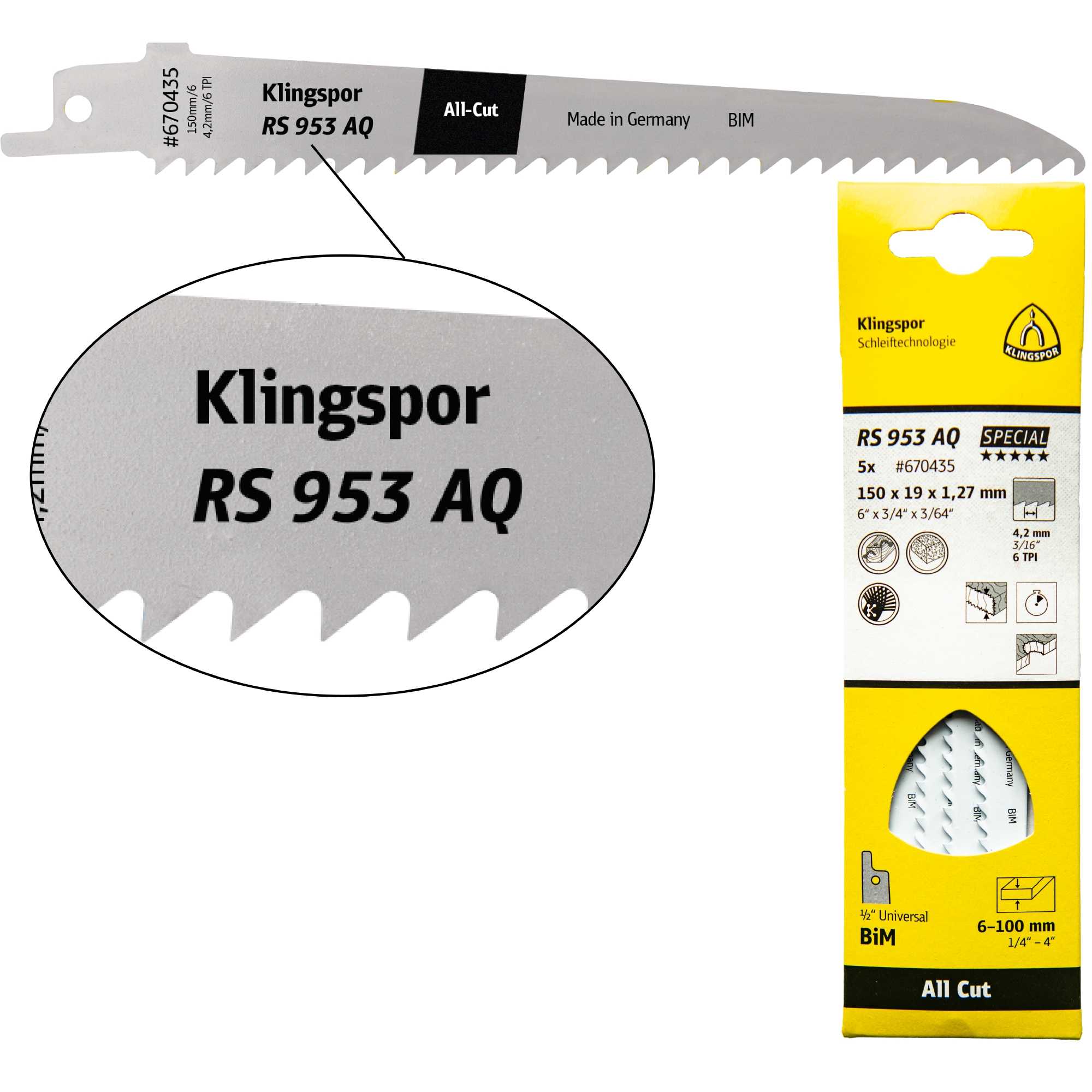 5 x Klingspor RS 953 AQ Säbelsägeblätter 230 x 19 x 1,27 mm Nutzlänge 210Bi-Metall gefräst, geschränkt, 6 Zähne pro Zoll