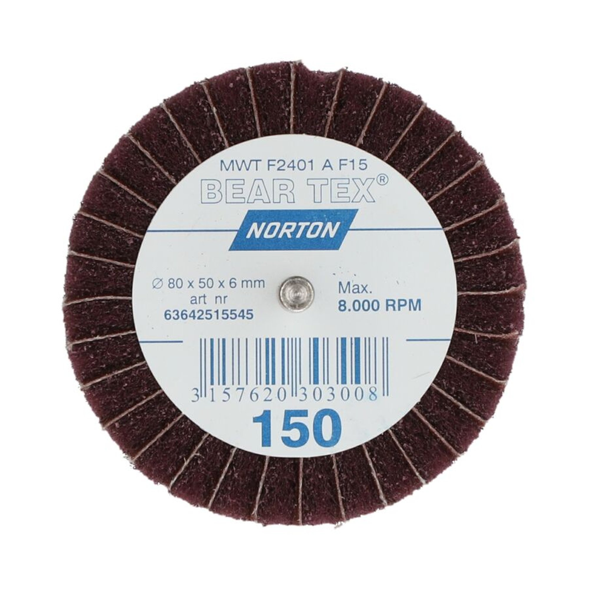 10 x Norton Beartex Fächerschleifer 80x50x6 Fein A Korn 150 kombiniert mit Schleifleinen