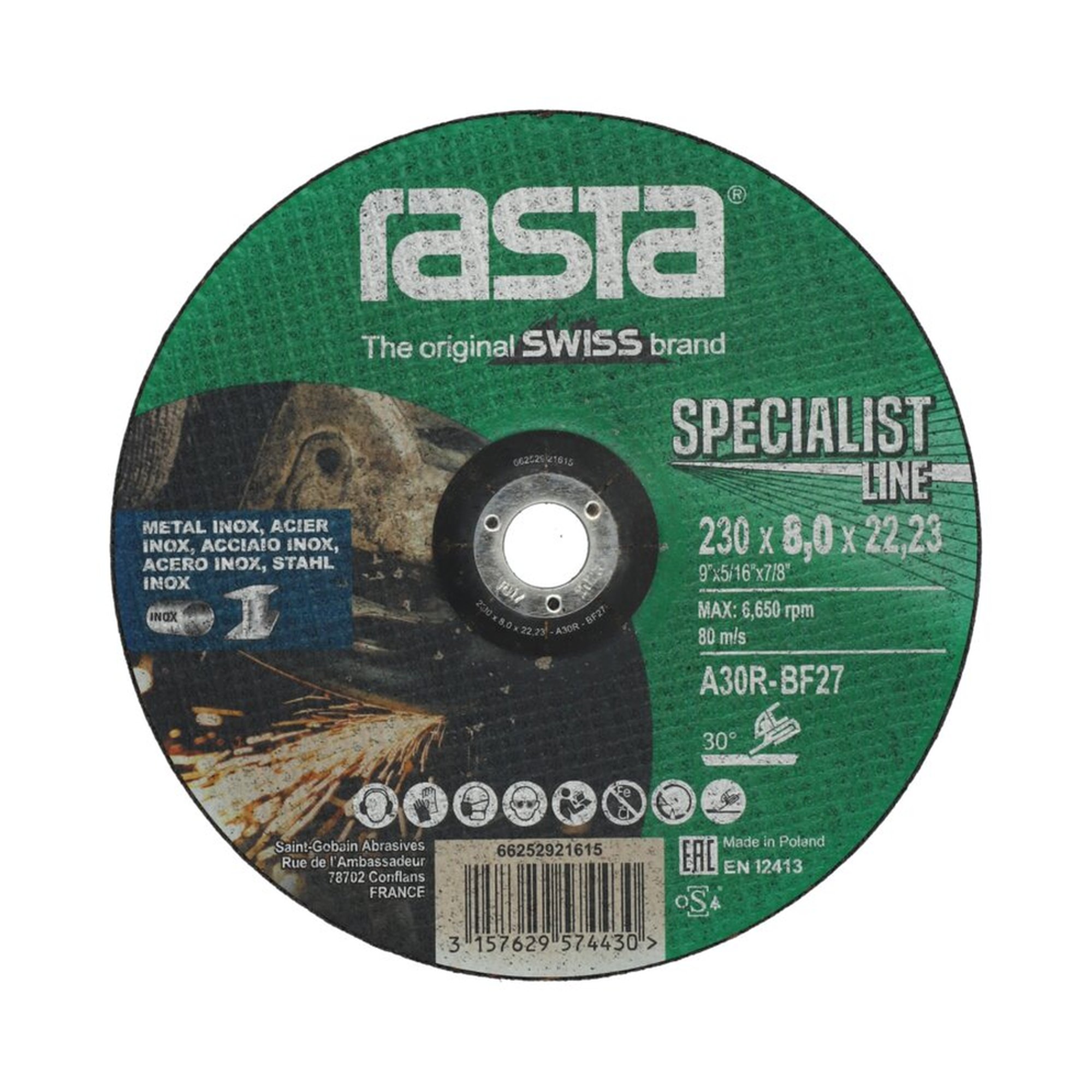 2000 x Norton Gekröpfte Schruppscheibe für Metall/Inox 230x8x22.23mm Rasta Specialist