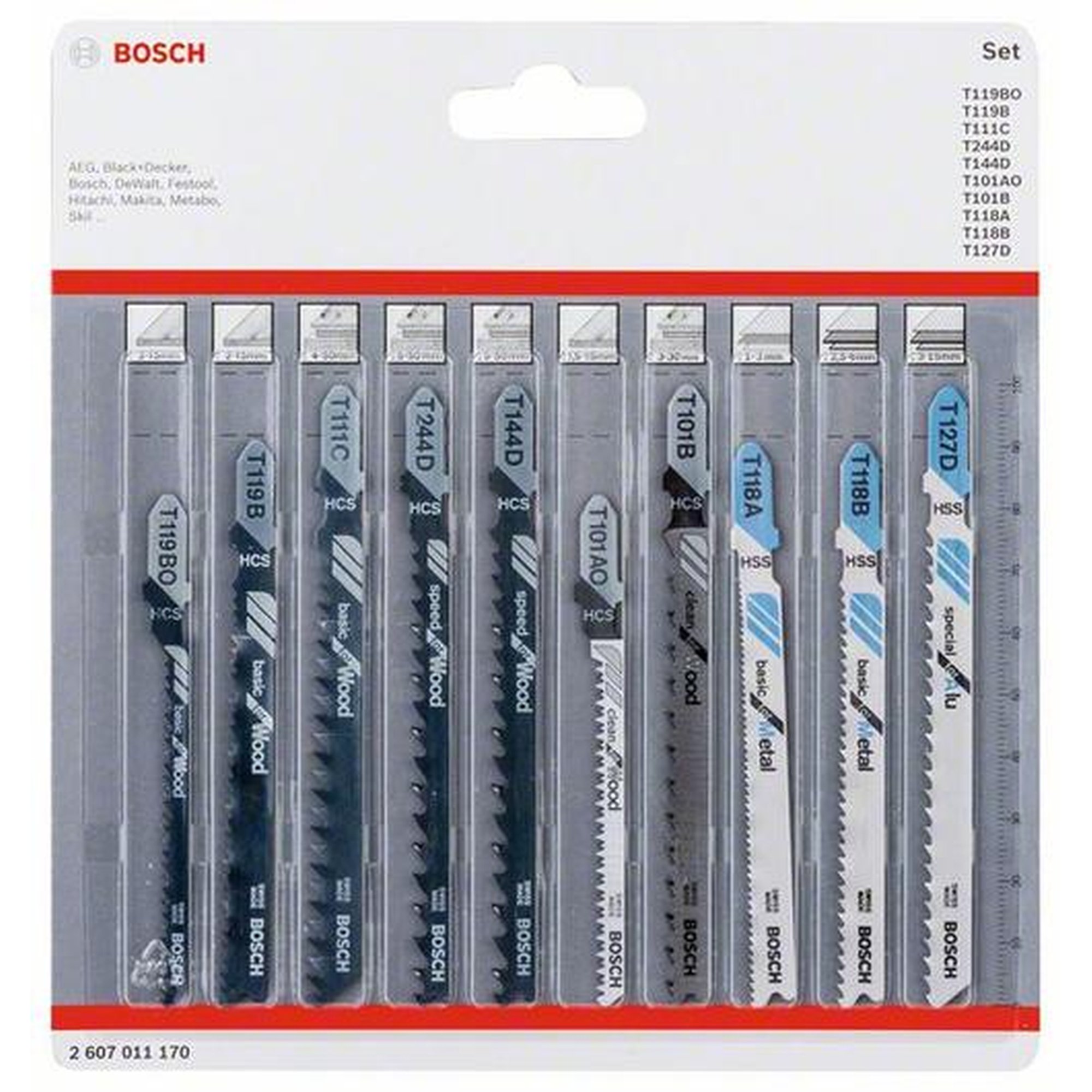 5x BOSCH Stichsägeblätter-Set Holz und Metall, 10-teilig, gerader- und Kurvenschnitt