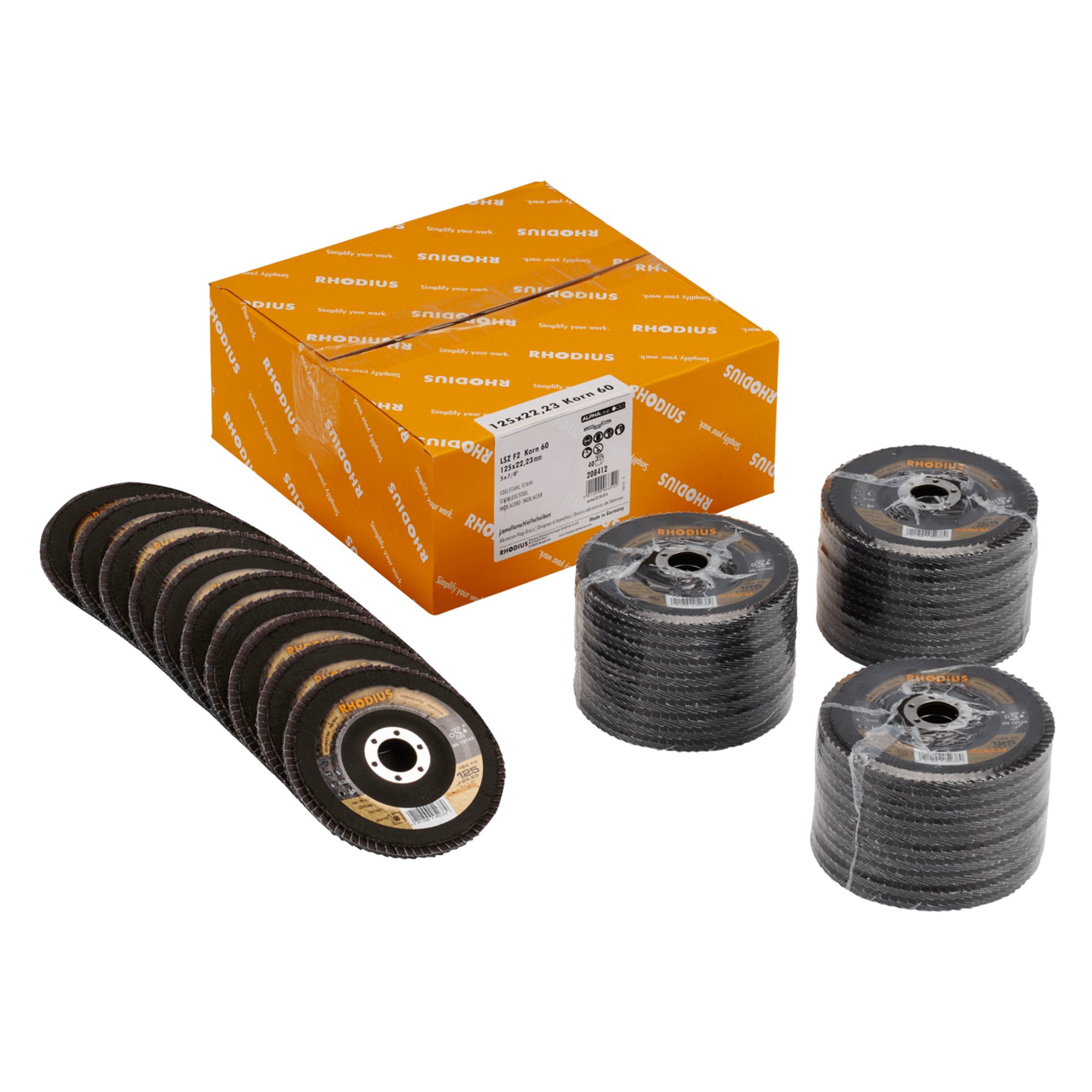 40 x RHODIUS Fächerschleifscheibe Fächerscheibe LSZ F2  Ø 125 mm Korn 60