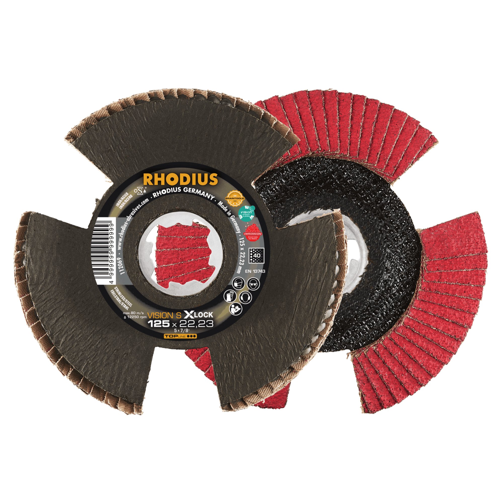 10 x RHODIUS Fächerschleifscheibe Fächerscheibe  SPEED X-LOCK Ø 125 mm Korn 40