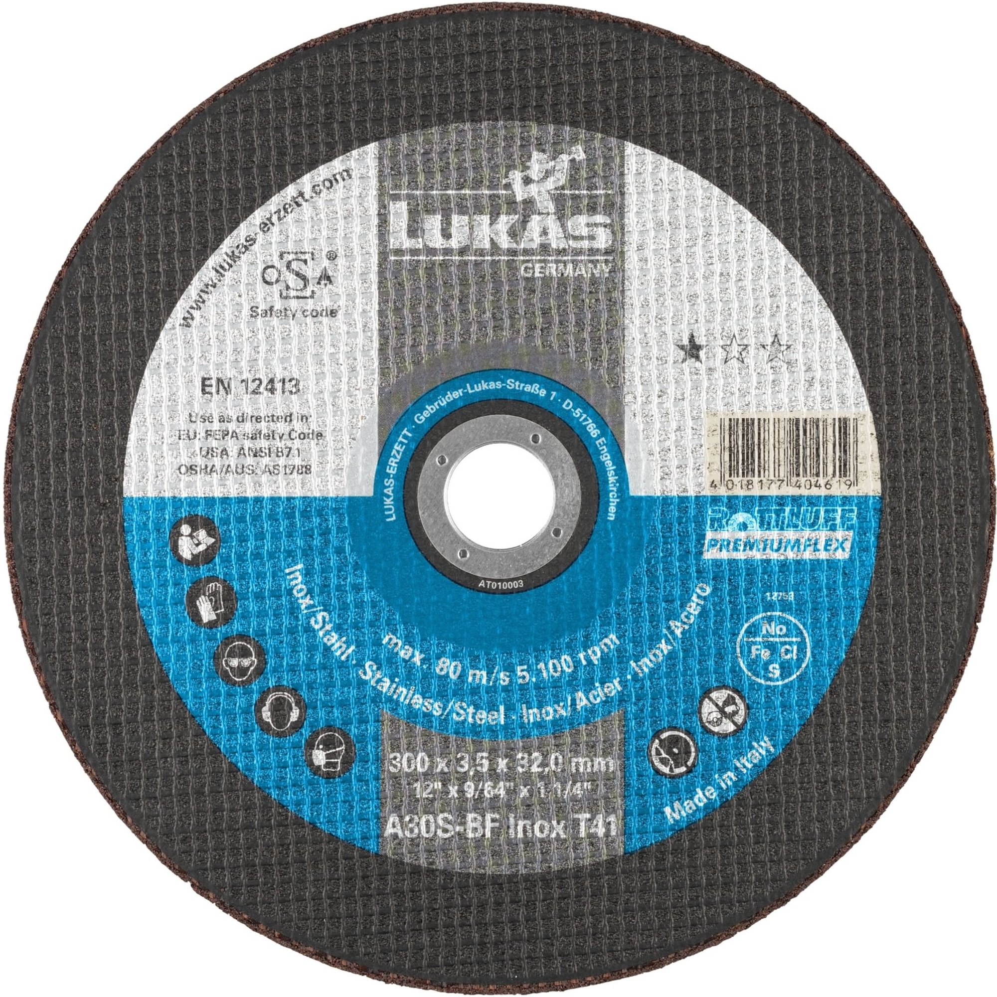 10x LUKAS Trennscheibe T41 für Edelstahl 300x3.5 mm gerade  | A30S-BF