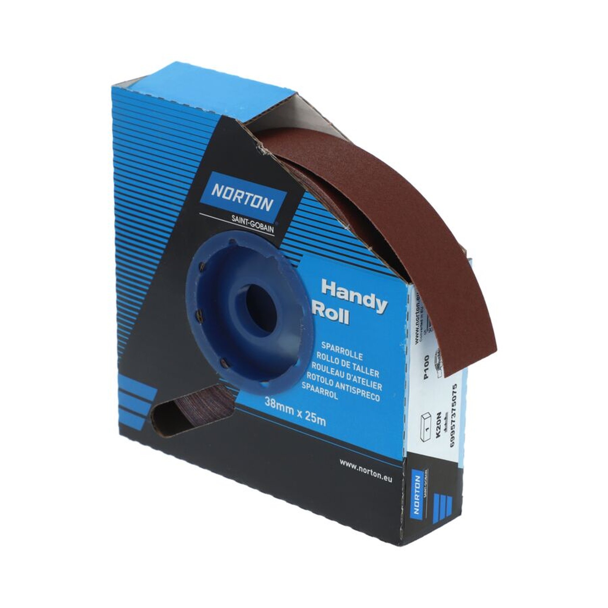 Norton Sparrolle Spenderbox 38mm x 25m K20N Korn 100 für effizientes Schleifen