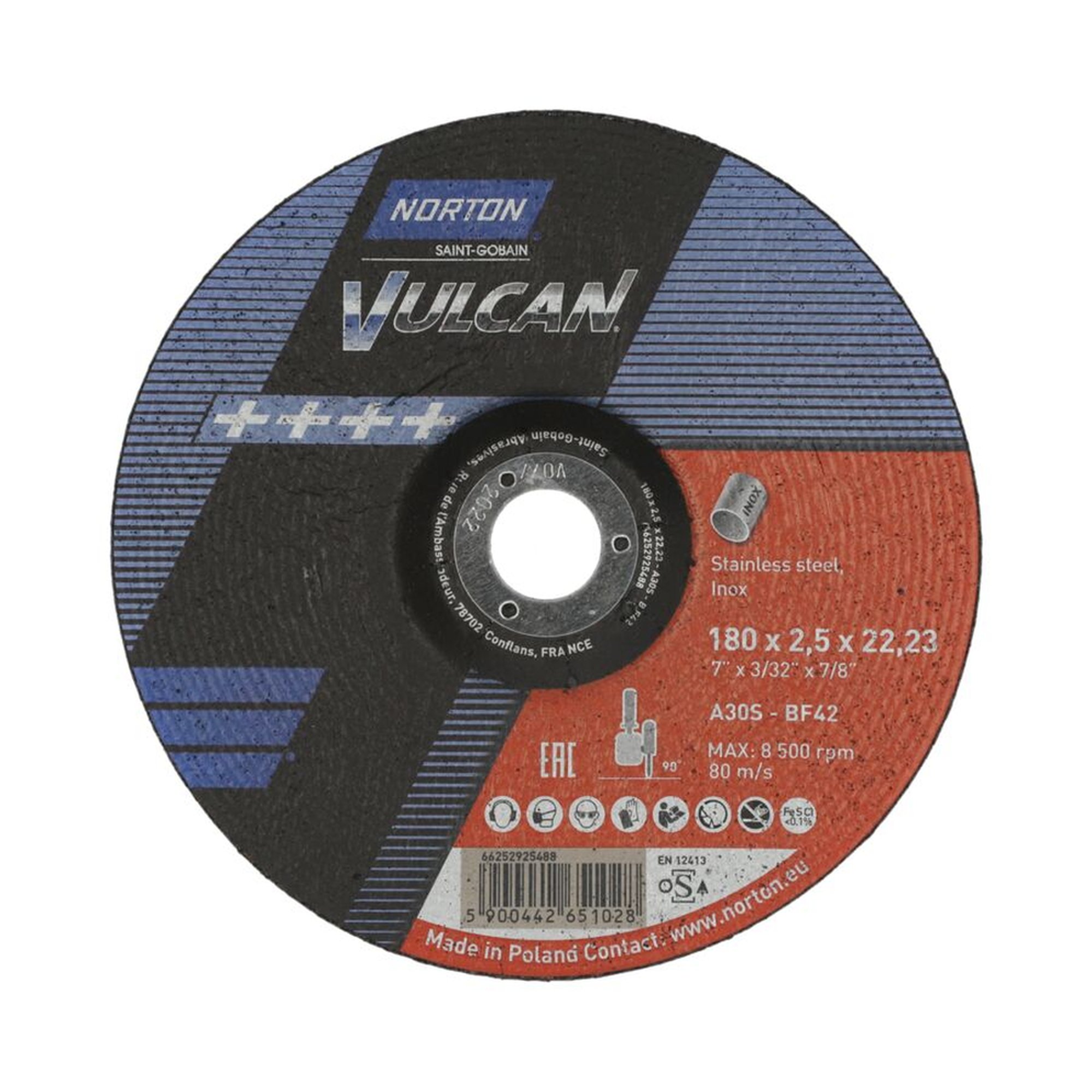 25 x Norton Gekröpfte Trennscheibe für Inox VULCAN 180x2.5x22.23mm - 42 Stück