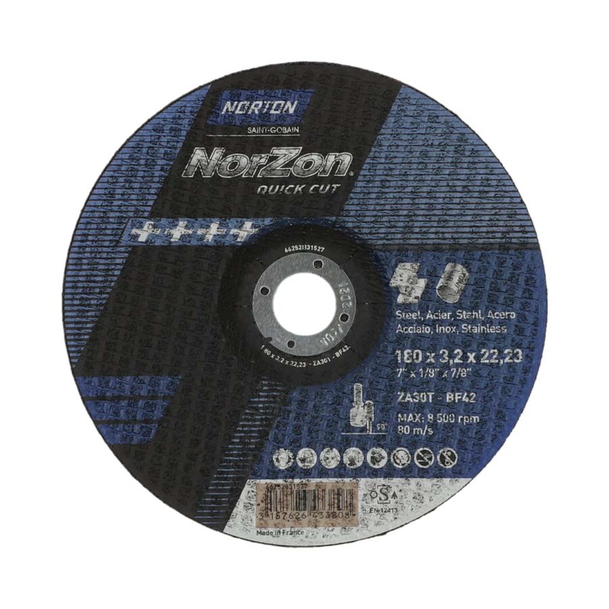 25 x Norton Gekröpfte Trennscheibe für Metall/Inox 180x3.2x22.23mm NORZON QUICK CUT