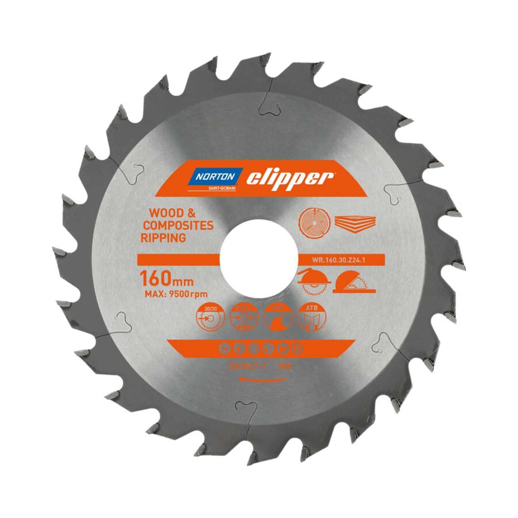 Norton Clipper TCT-Sägeblatt 160x2.2mm für Holz, 30mm Bohrung, WOOD RIPPING