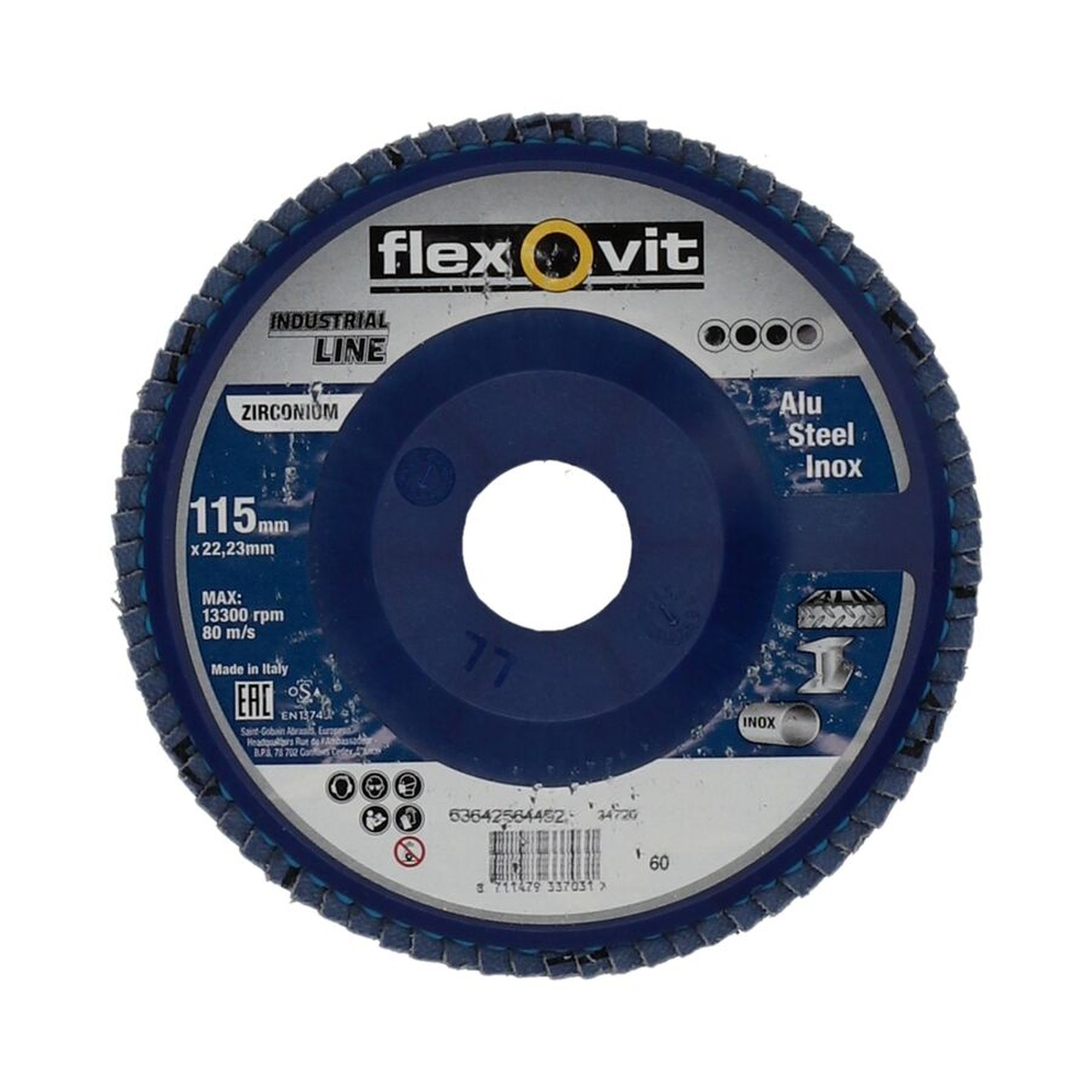 10 x Norton Fächerschleifscheiben 115x22mm K60 Flexovit INDUSTRIAL LINE, robust