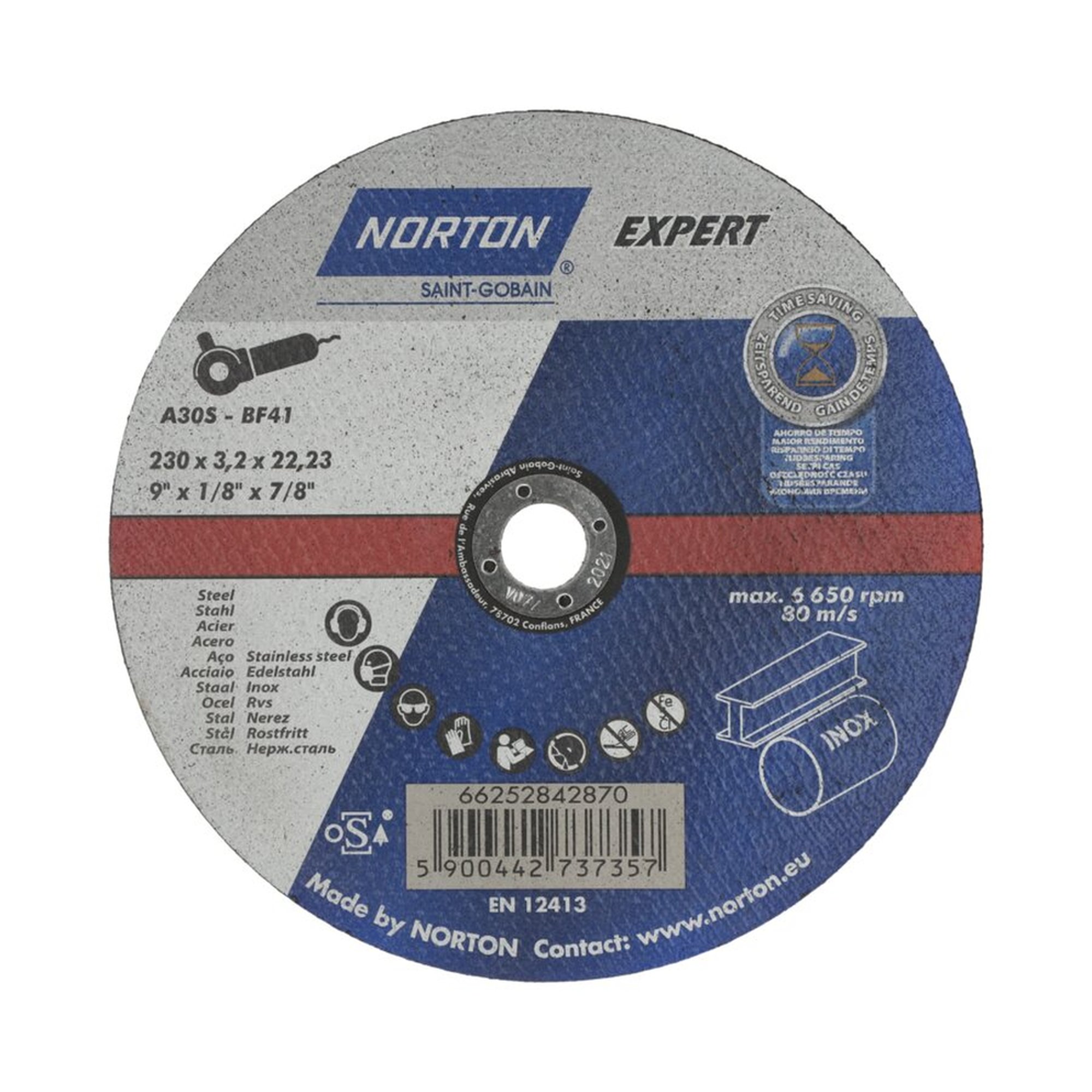 25 x Norton Trennscheibe Ultradünn Metall/Inox 230x1.9x22.23mm EXPERT