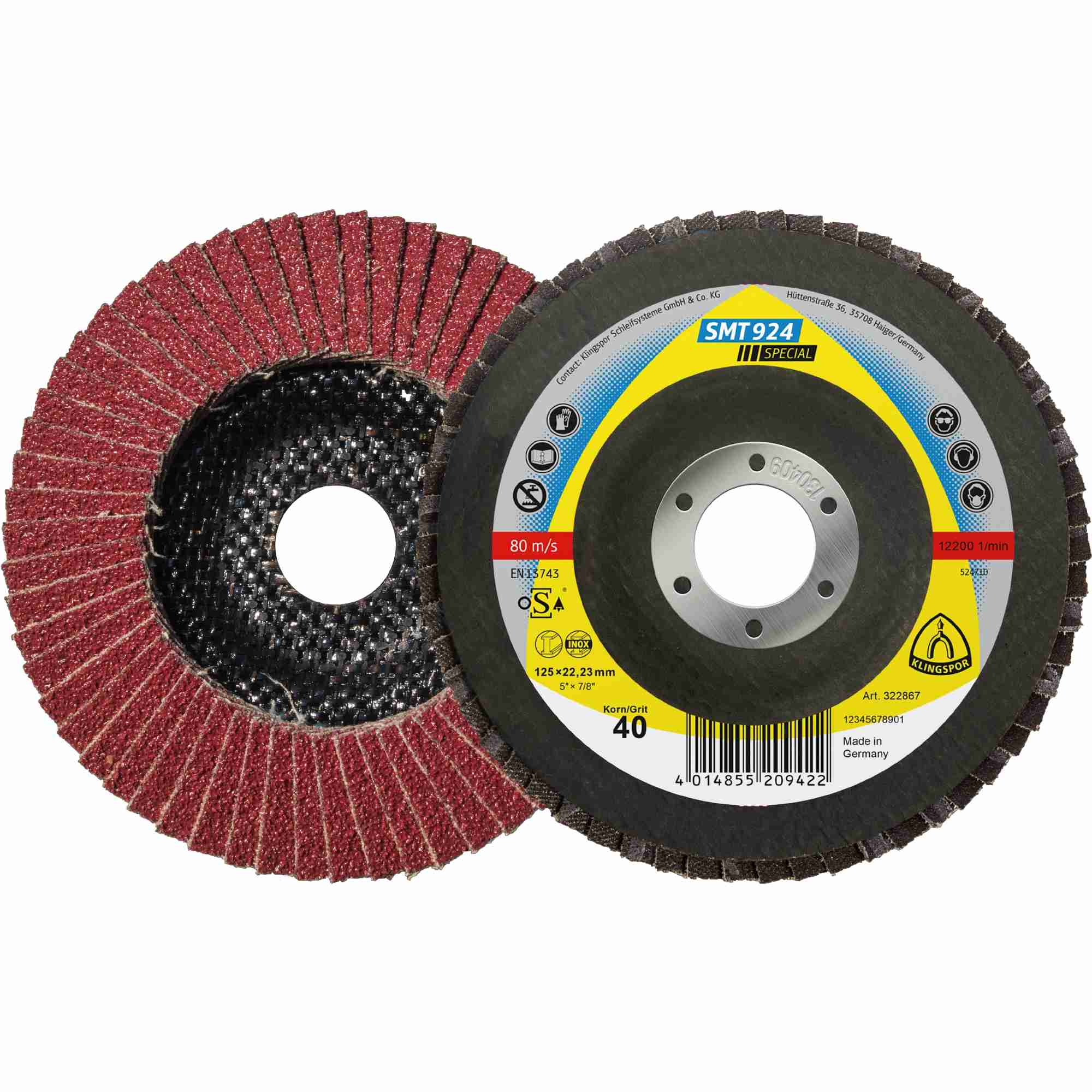 10 x Klingspor SMT 924 Schleifmopteller Keramik, 125 x 22,23 mm Korn 80 gewölbt