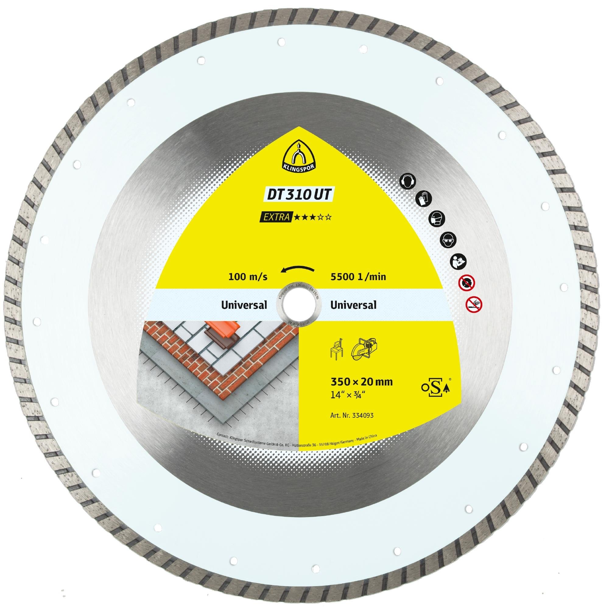 1 x Klingspor DT 310 UT Diamanttrennscheiben, 300 x 3 x 20 mm 3 x 10 mm, geschlossener Rand Turbo
