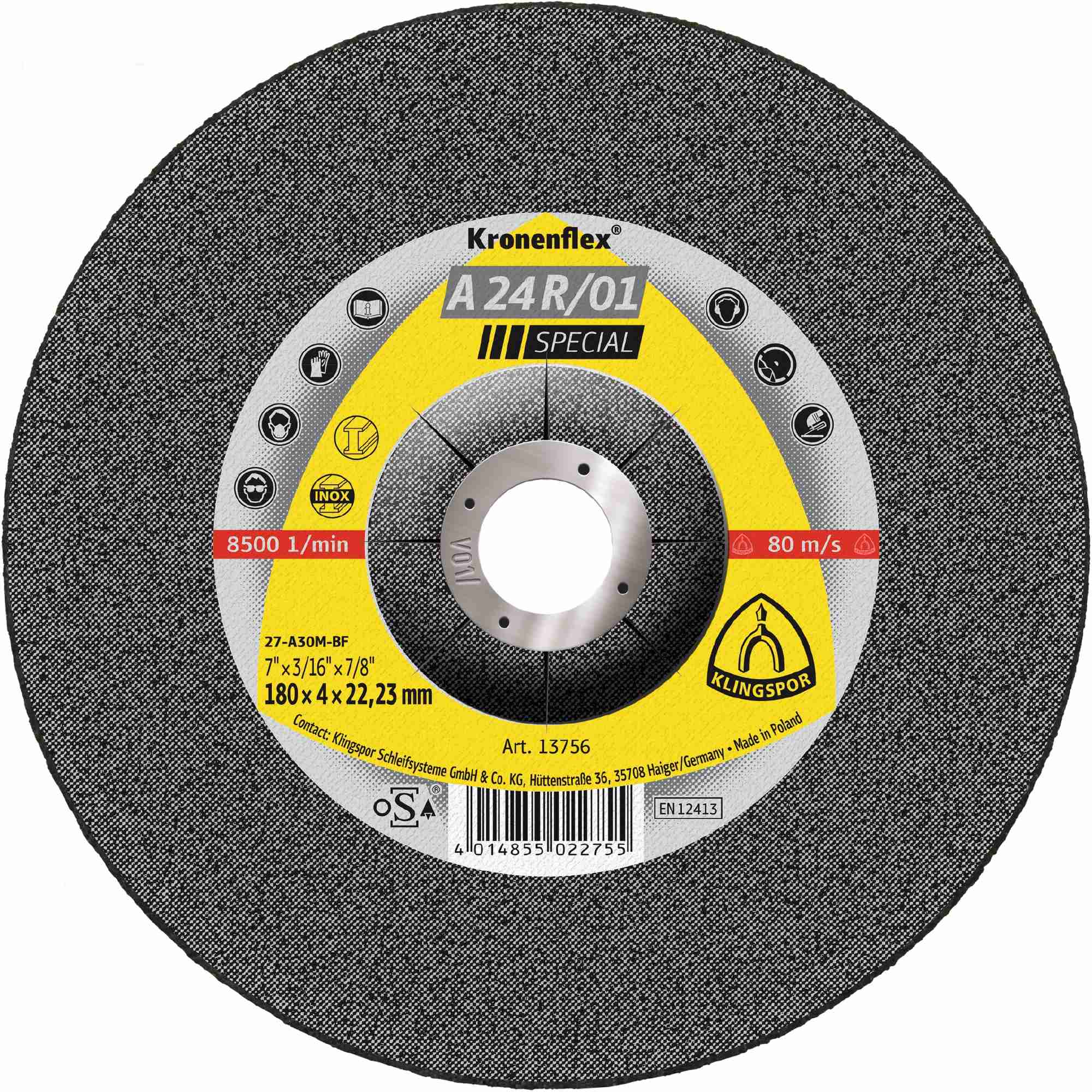 10 x Klingspor A 24 R 01 Schruppscheiben, 125 x 4 x 22,23 mm gekröpft