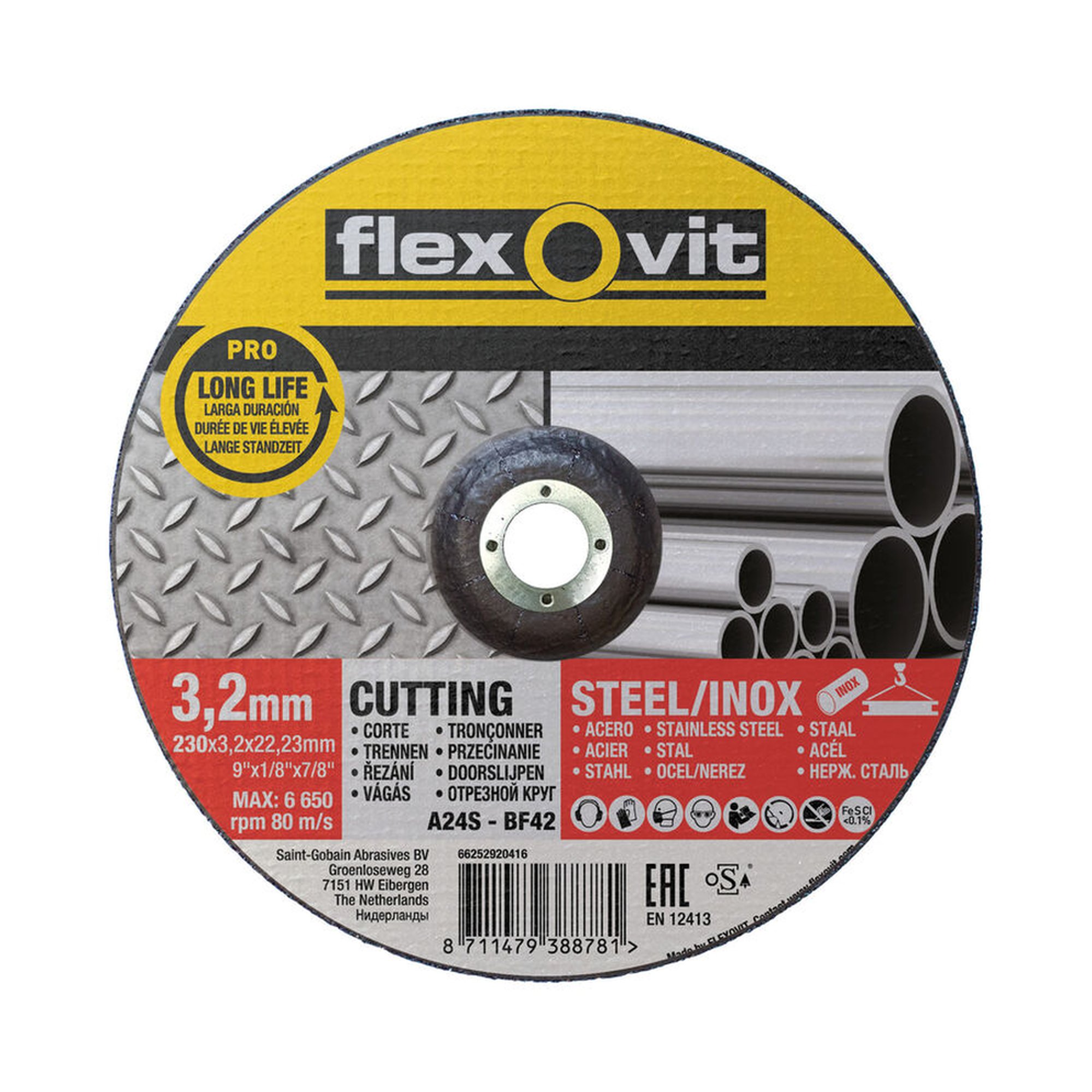 25 x Norton Gekröpfte Trennscheibe Metall/Inox 230x3.2x22.23mm Flexovit