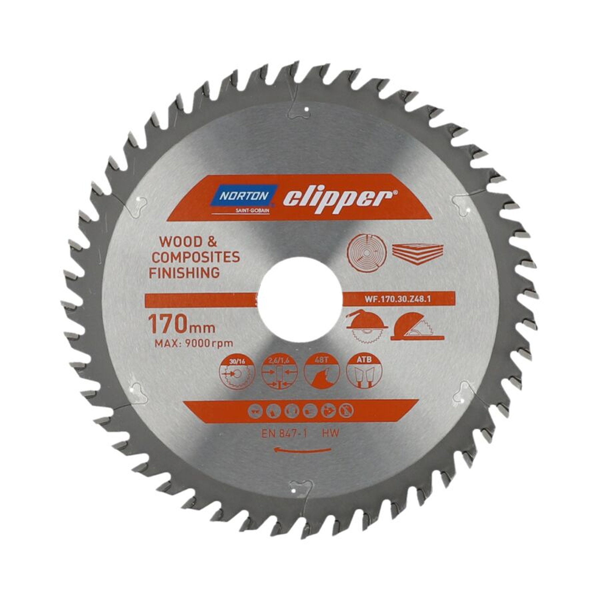 Norton Clipper TCT-Sägeblatt 170x2.6mm/1.6x30mm WOOD FINISHING