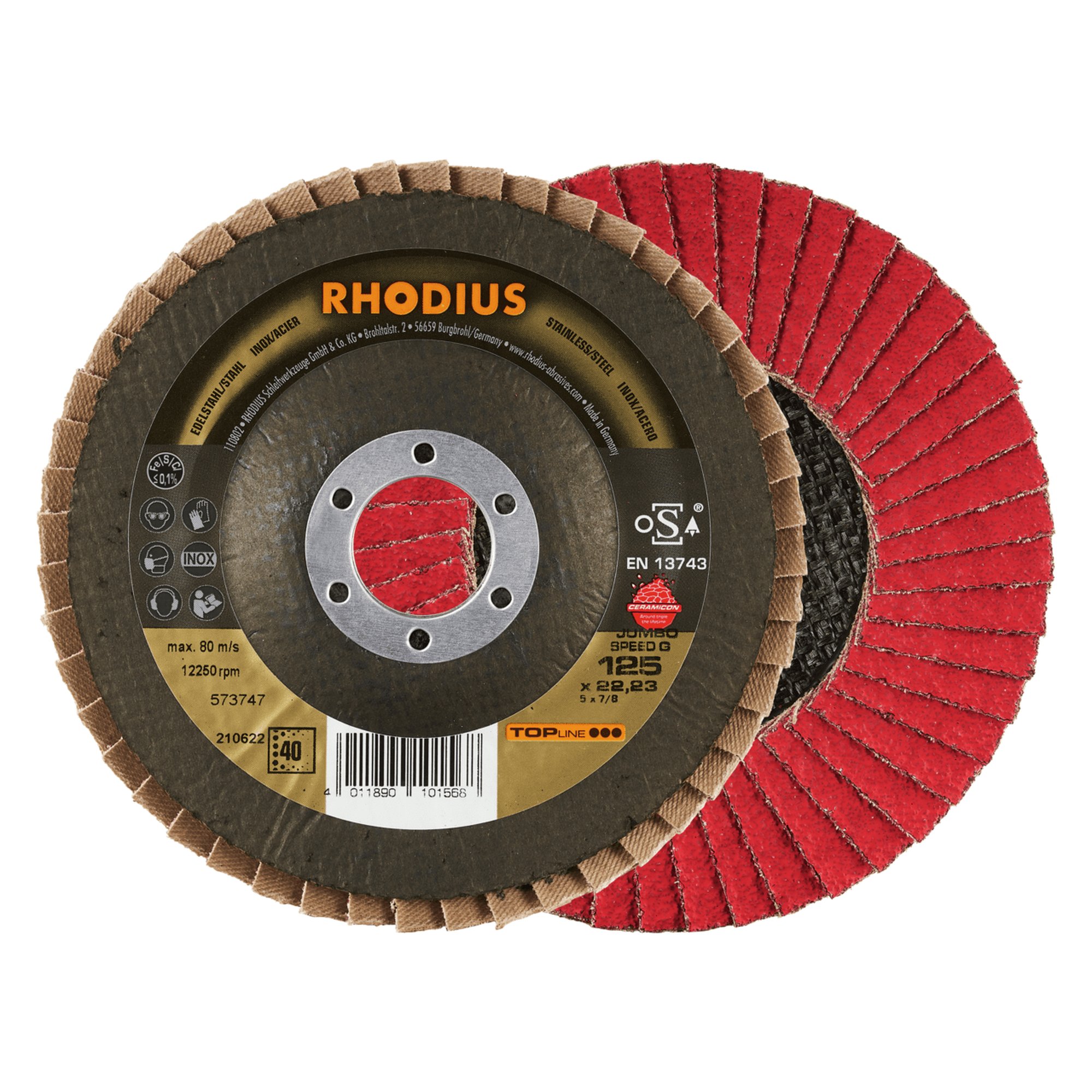 10 x RHODIUS Fächerschleifscheibe Fächerscheibe JUMBO SPEED G Ø 115 mm Korn 40