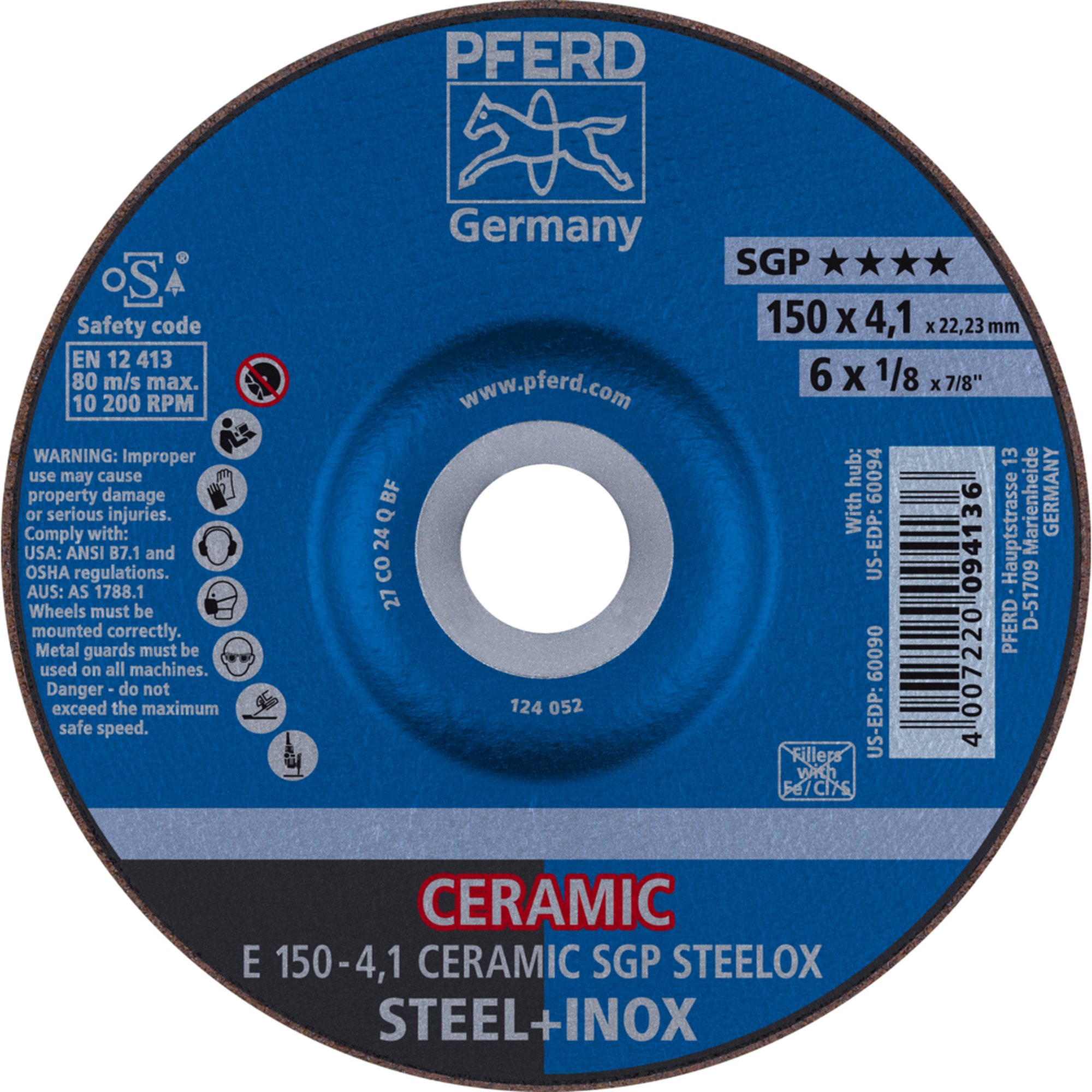 10 x PFERD Schruppscheibe E 150-4,1 CERAMIC SGP STEELOX