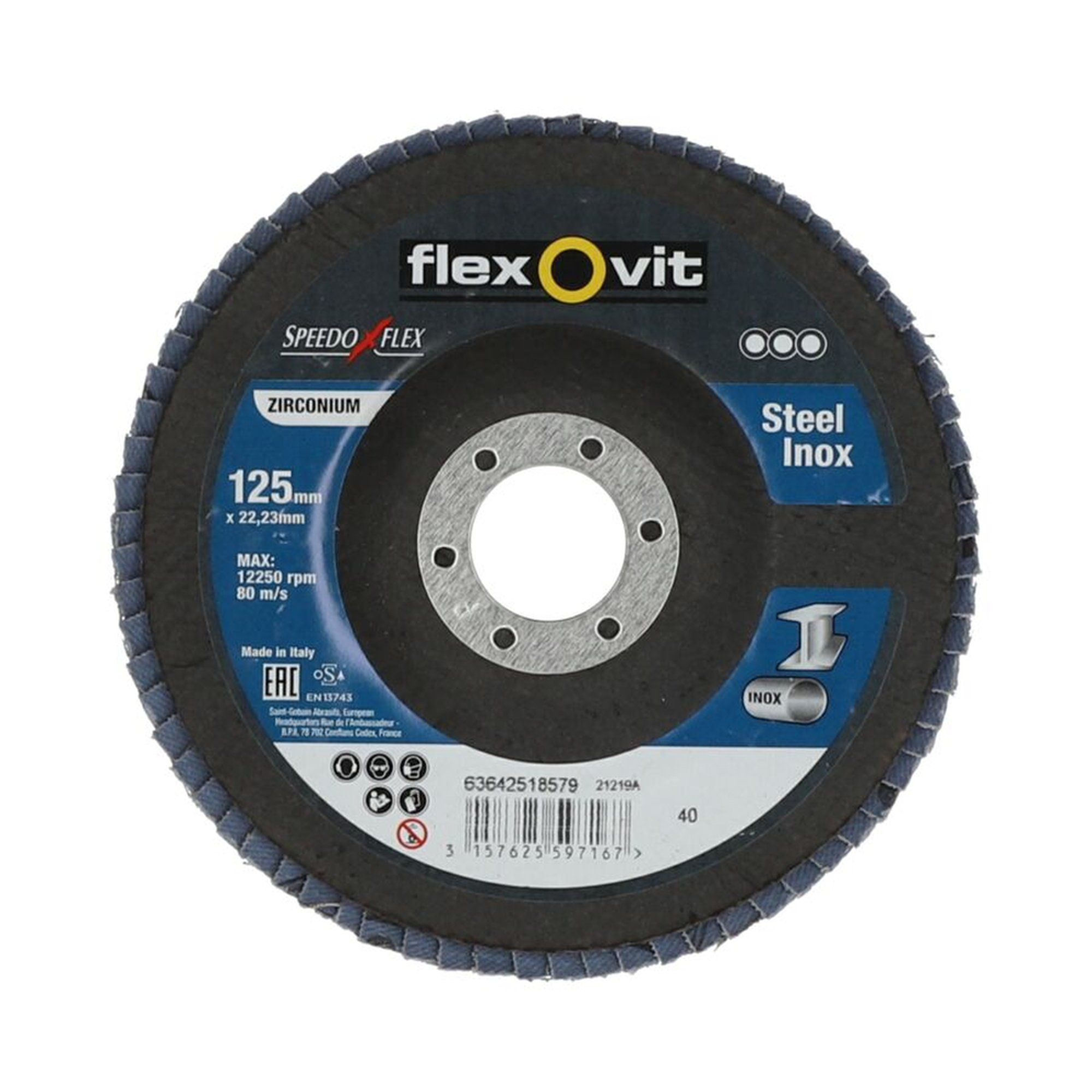 10 x Norton Fächerschleifscheiben 125x22mm K40 Flexovit SPEEDOFLEX, robust & effizient