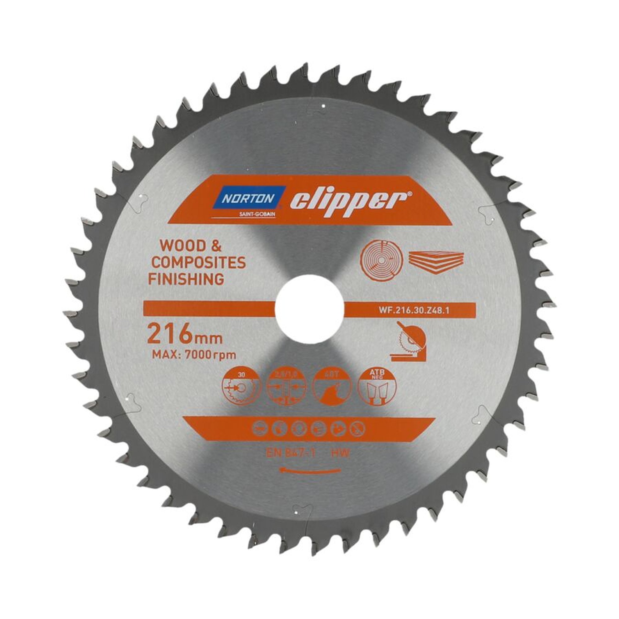 Norton Clipper TCT-Sägeblatt 216x2.8mm für Holzveredelung, 30mm Bohrung