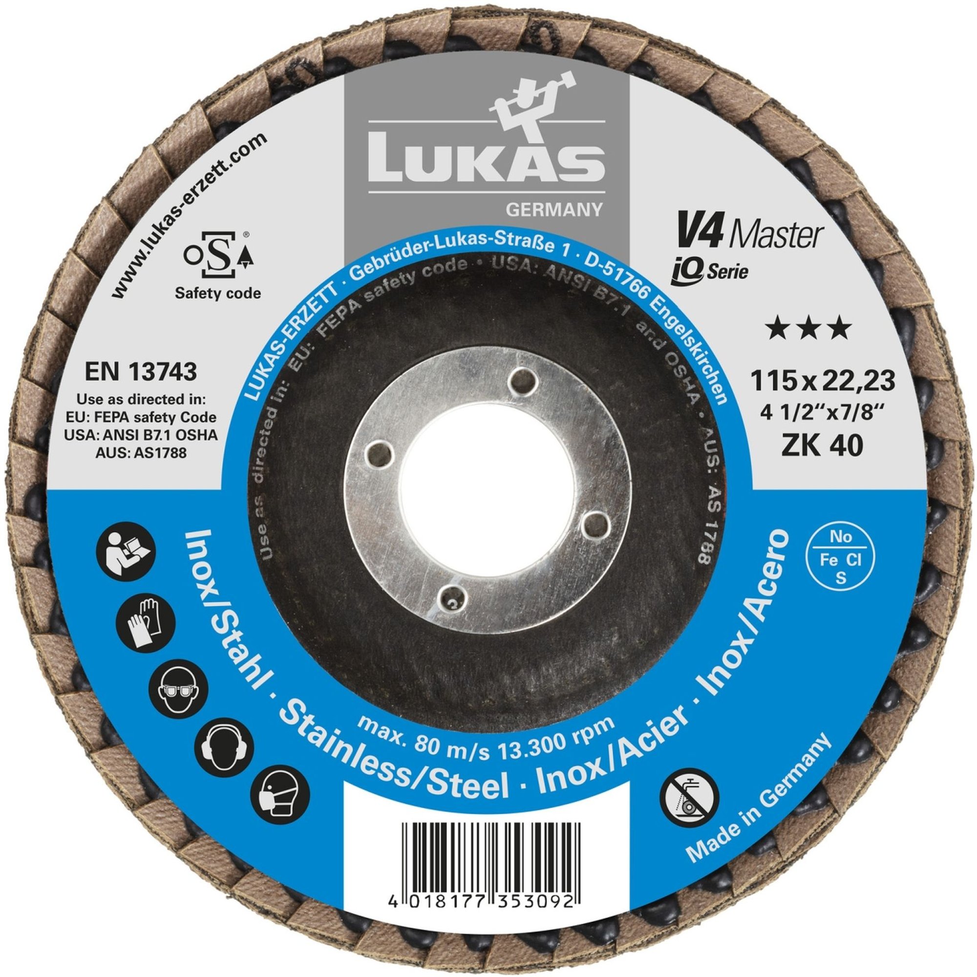 10x LUKAS Fächerscheibe Fächerscheiben Schleifscheibe V4 Ø 125 mm Korn 40