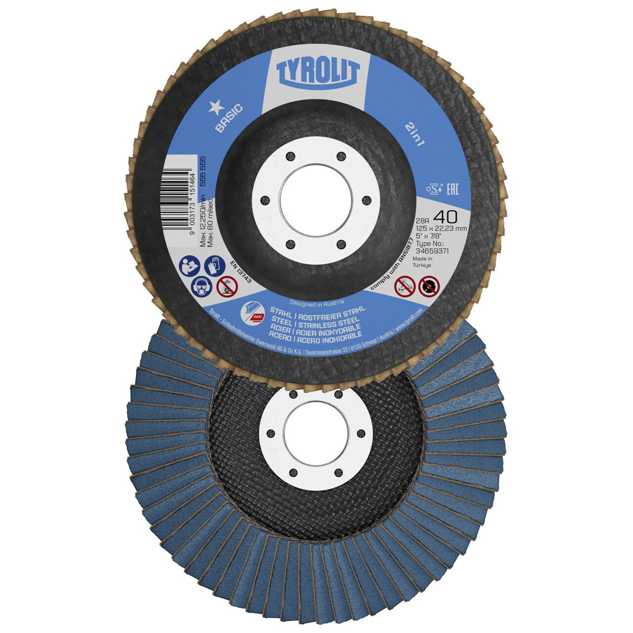 10x Tyrolit Fächerscheibe gerade 115x22,23 mm ZA120 BASIC Stahl/Inox