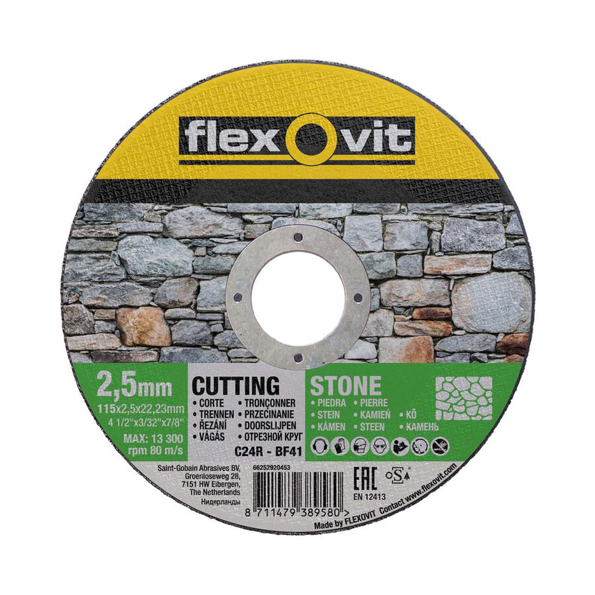 25 x Norton Trennscheibe für Stein 115x2.5x22.23mm Flexovit MERCHANDISING