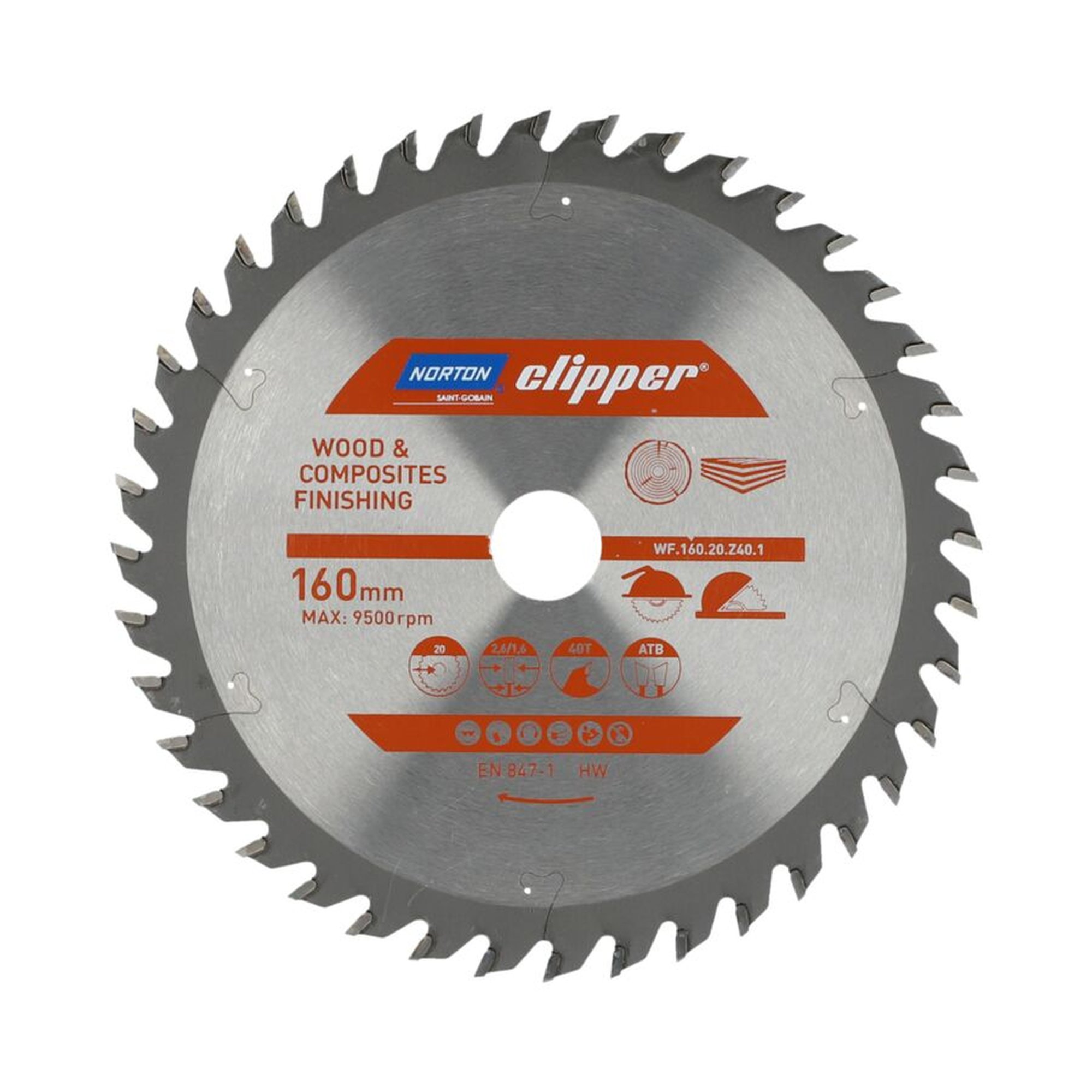 Norton Clipper TCT-Sägeblatt 160x2.6mm für Holzveredelung, 20mm Bohrung