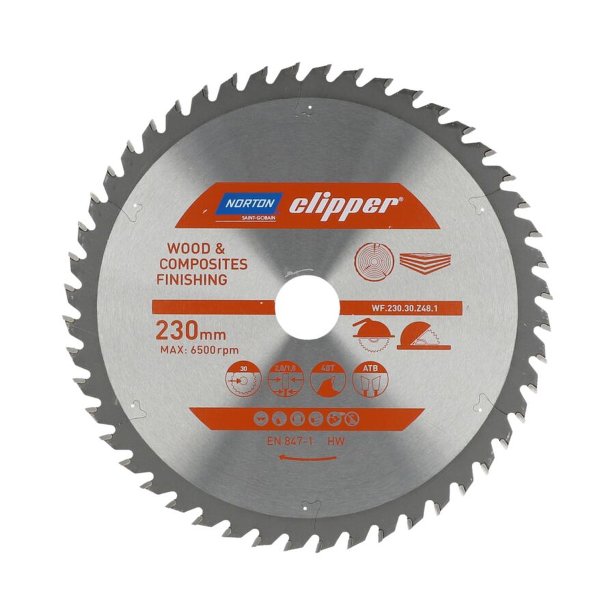 Norton Clipper TCT-Sägeblatt 230x2.8mm für Holzveredelung, 30mm Bohrung