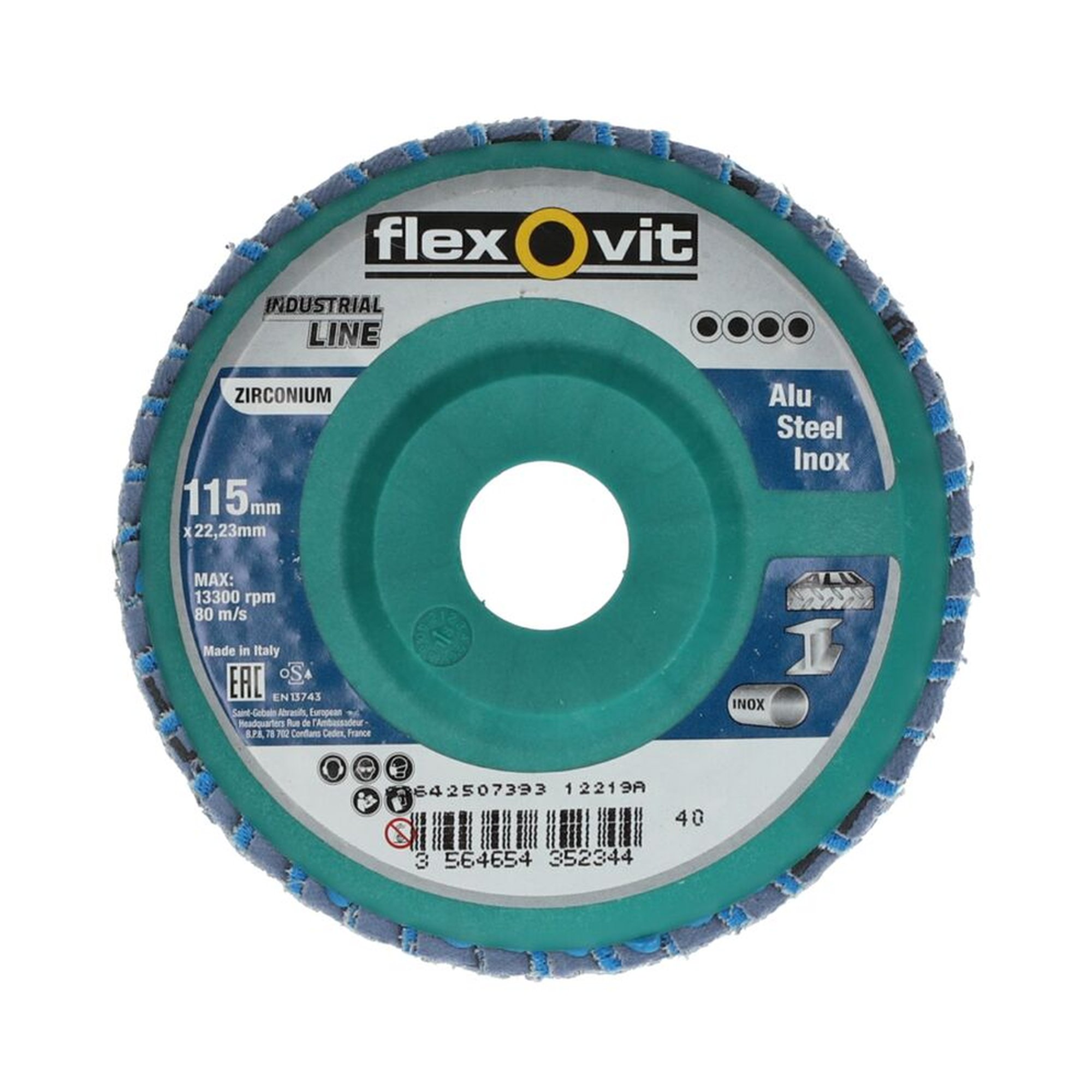 10 x Norton Fächerschleifscheiben 115x22mm K40 Flexovit MEGA-LINE, robust & effizient