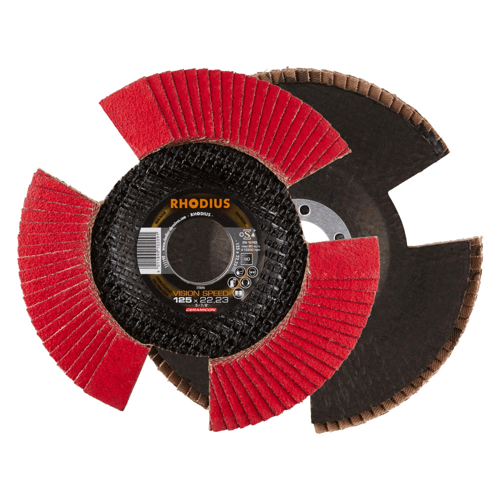 10 x RHODIUS Fächerschleifscheibe Fächerscheibe VISION SPEED Ø 125 mm Korn 80