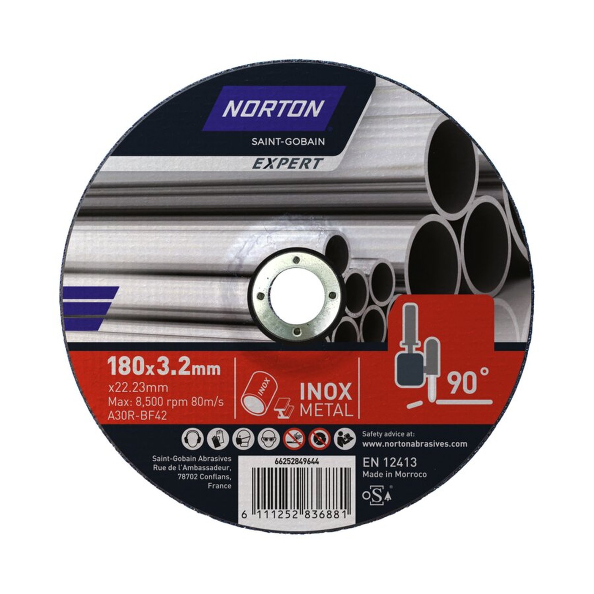 1000 x Norton EXPERT Gekröpfte Trennscheibe für Metall/Inox 180x3.2x22.23mm