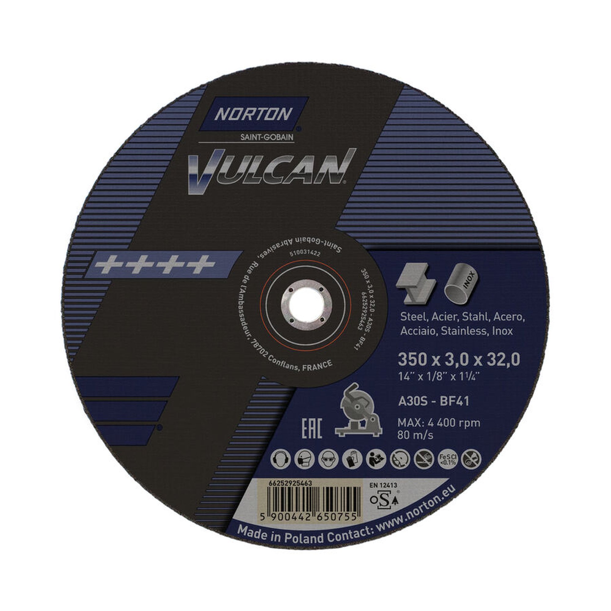 400 x Norton Trennscheibe gerade 41 350x3,0x32,0 A 30 S - 80 m/s Vulcan