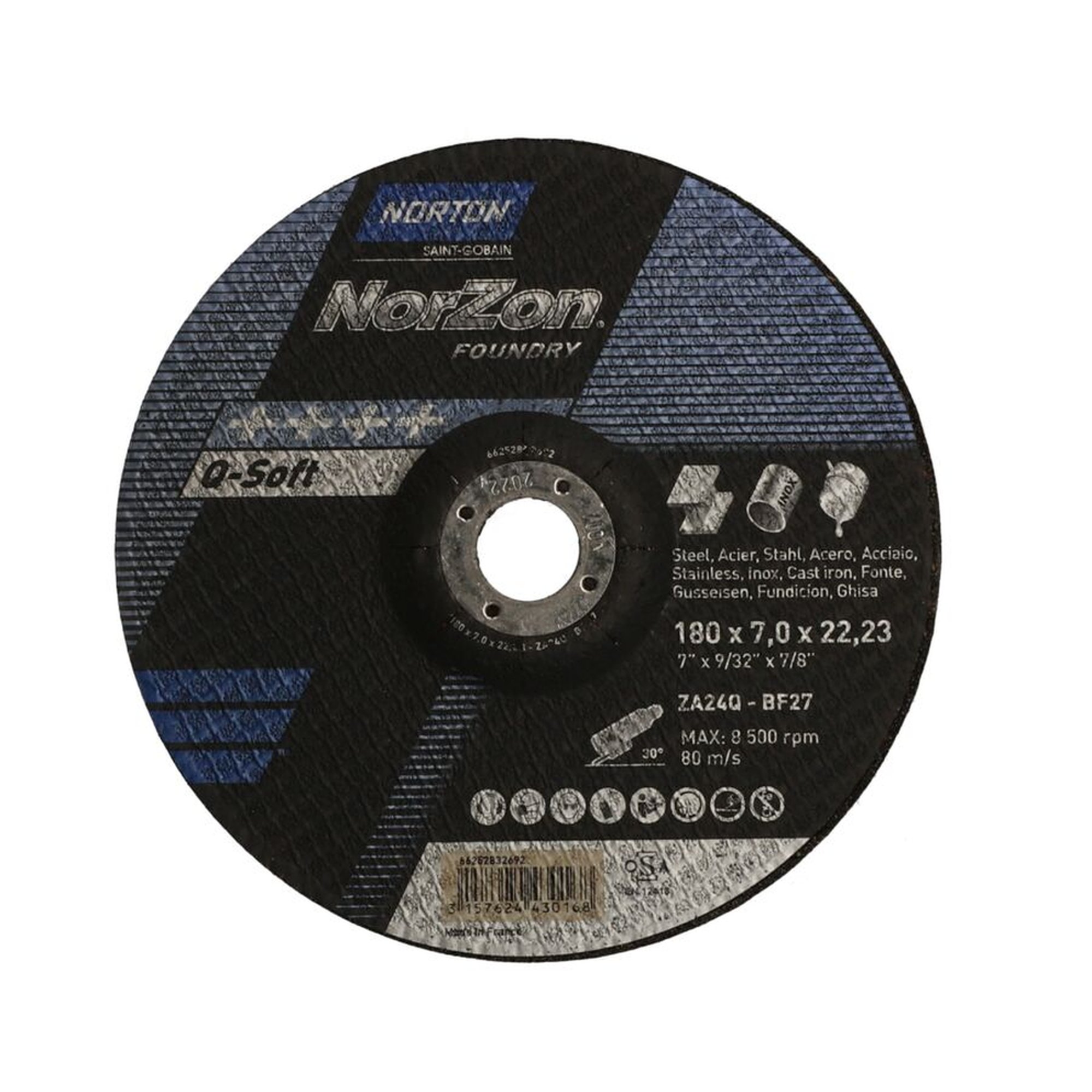 25 x Norton NORZON III FOUNDRY Schruppscheibe für Gusseisen 180x7x22.23mm