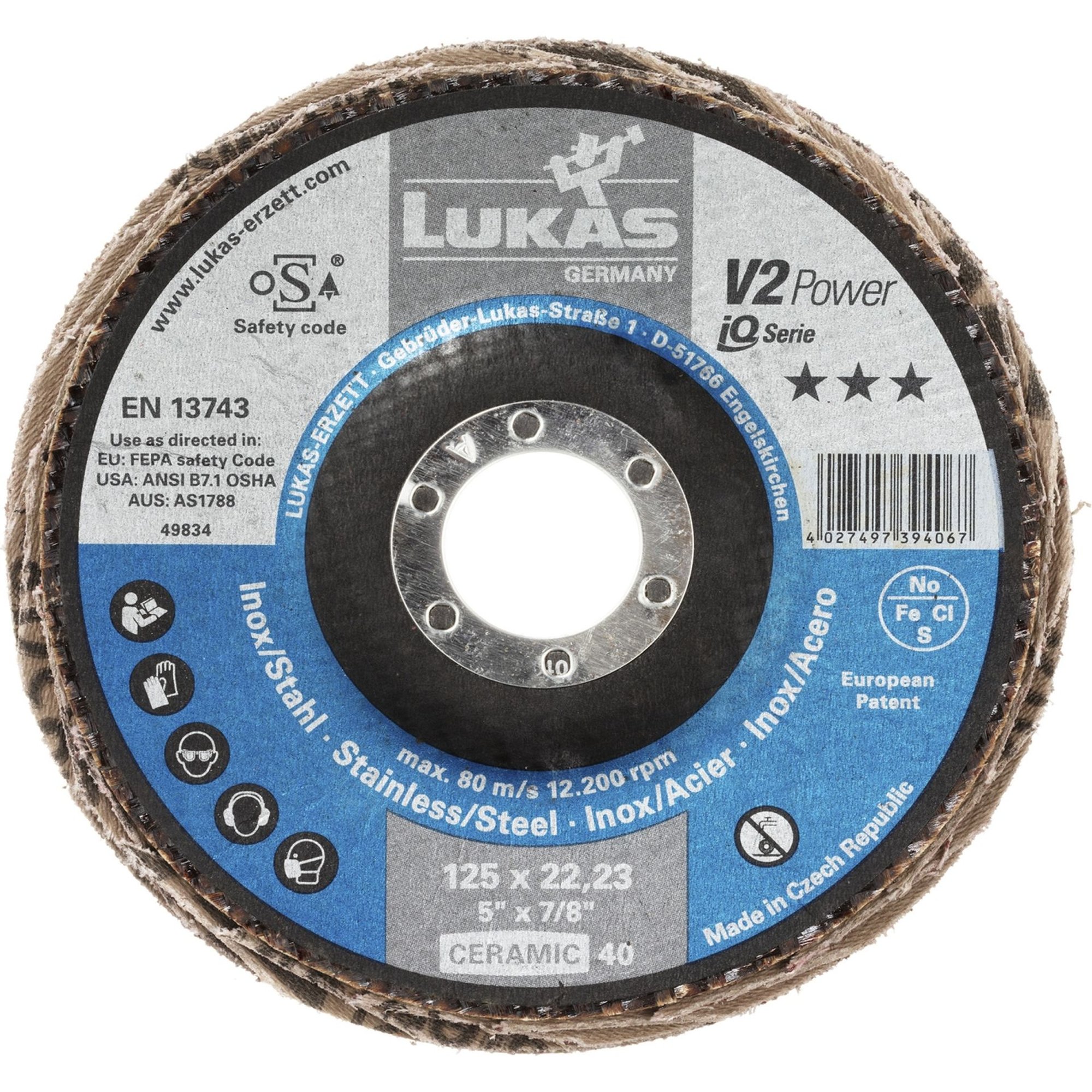 10x LUKAS Fächerscheibe Fächerscheiben Schleifscheibe V2 POWER Ø 115 mm Korn 40