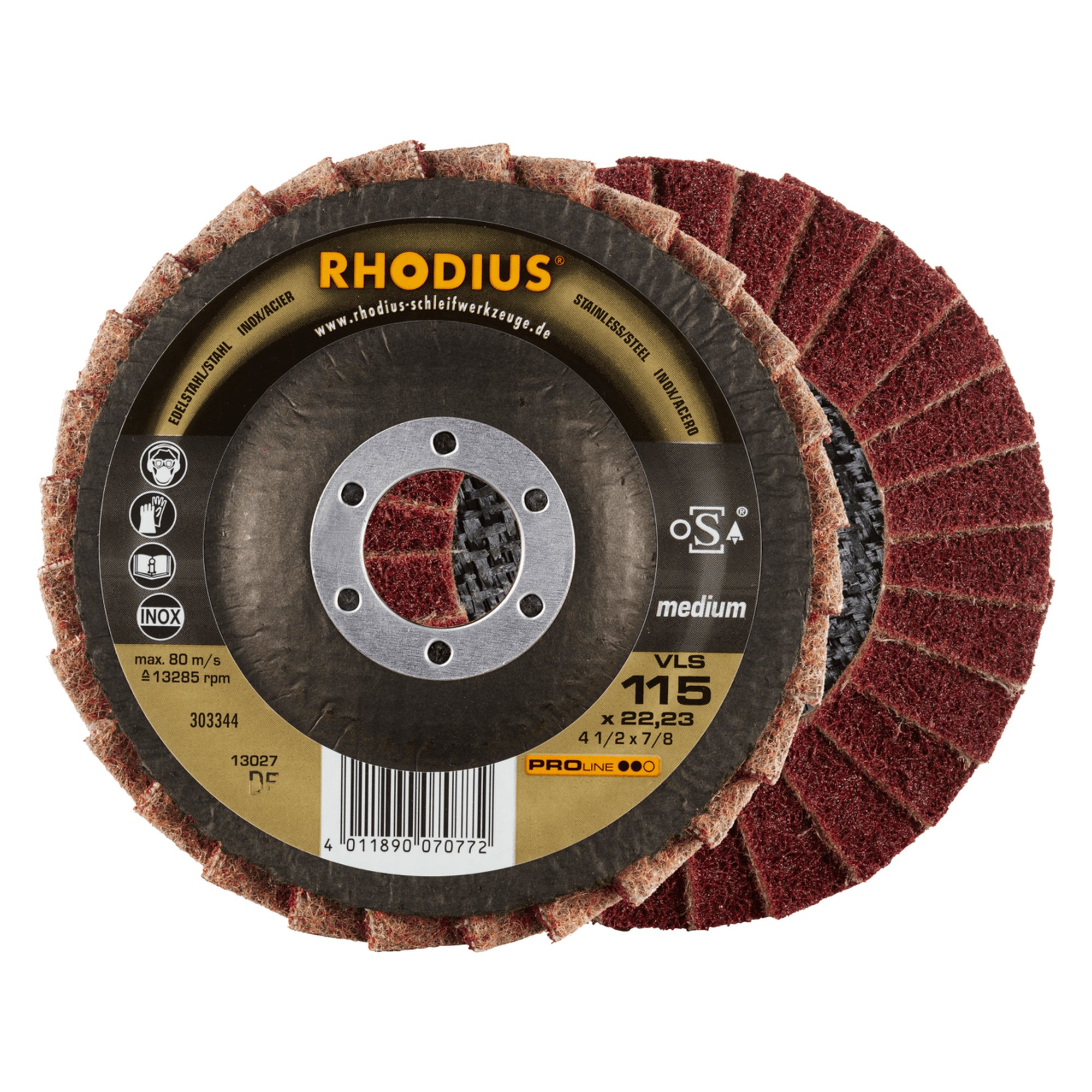 10 x RHODIUS Fächerschleifscheibe Fächerscheibe VLS Ø 115 mm Korn medium