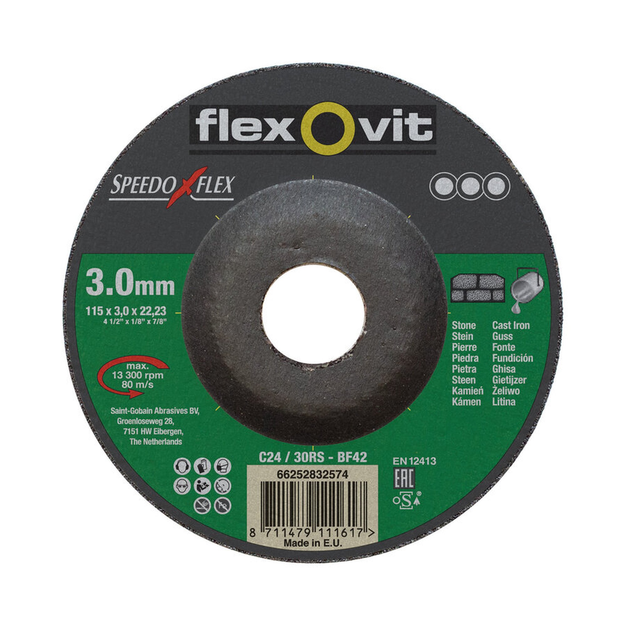 25 x Norton Gekröpfte Trennscheibe für Stein 115x3x22.23mm Flexovit SPEEDOFLEX