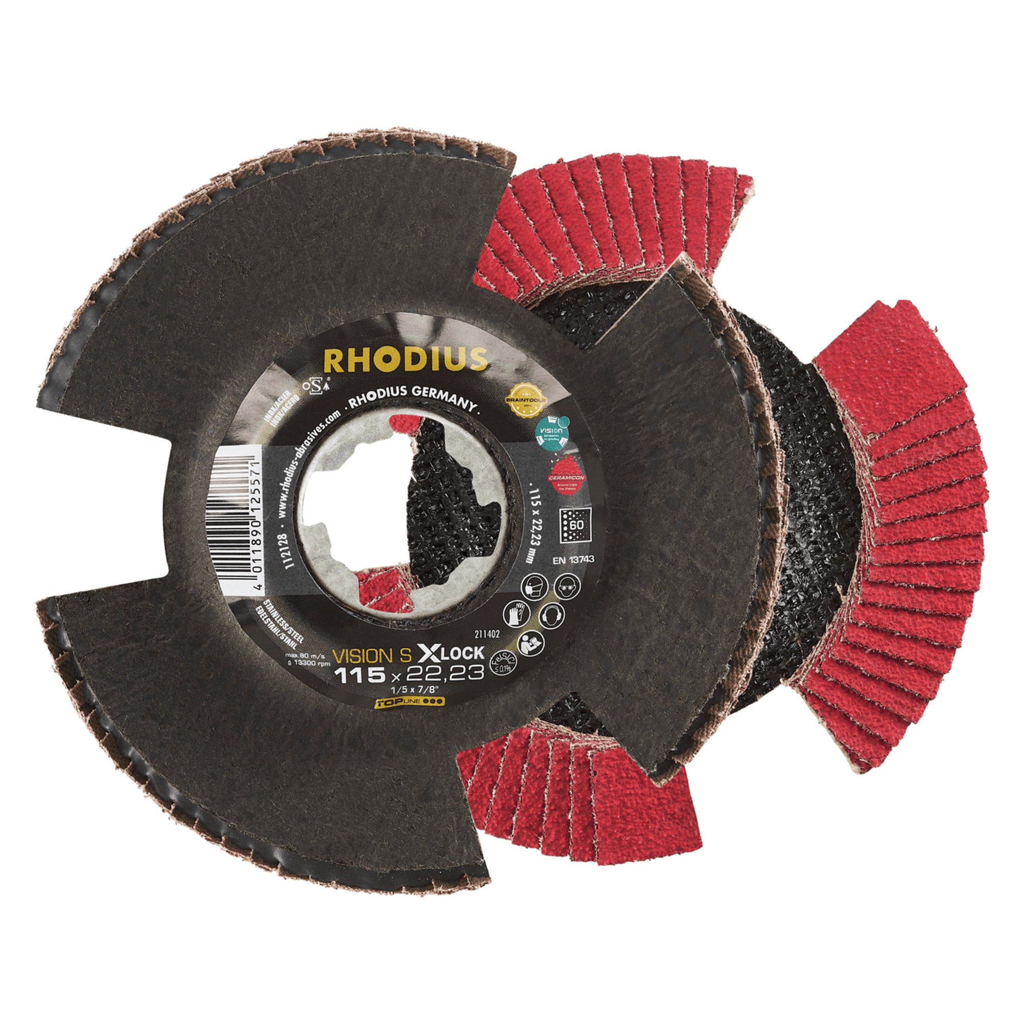 10 x RHODIUS Fächerschleifscheibe Fächerscheibe  SPEED X-LOCK Ø 115 mm Korn 60